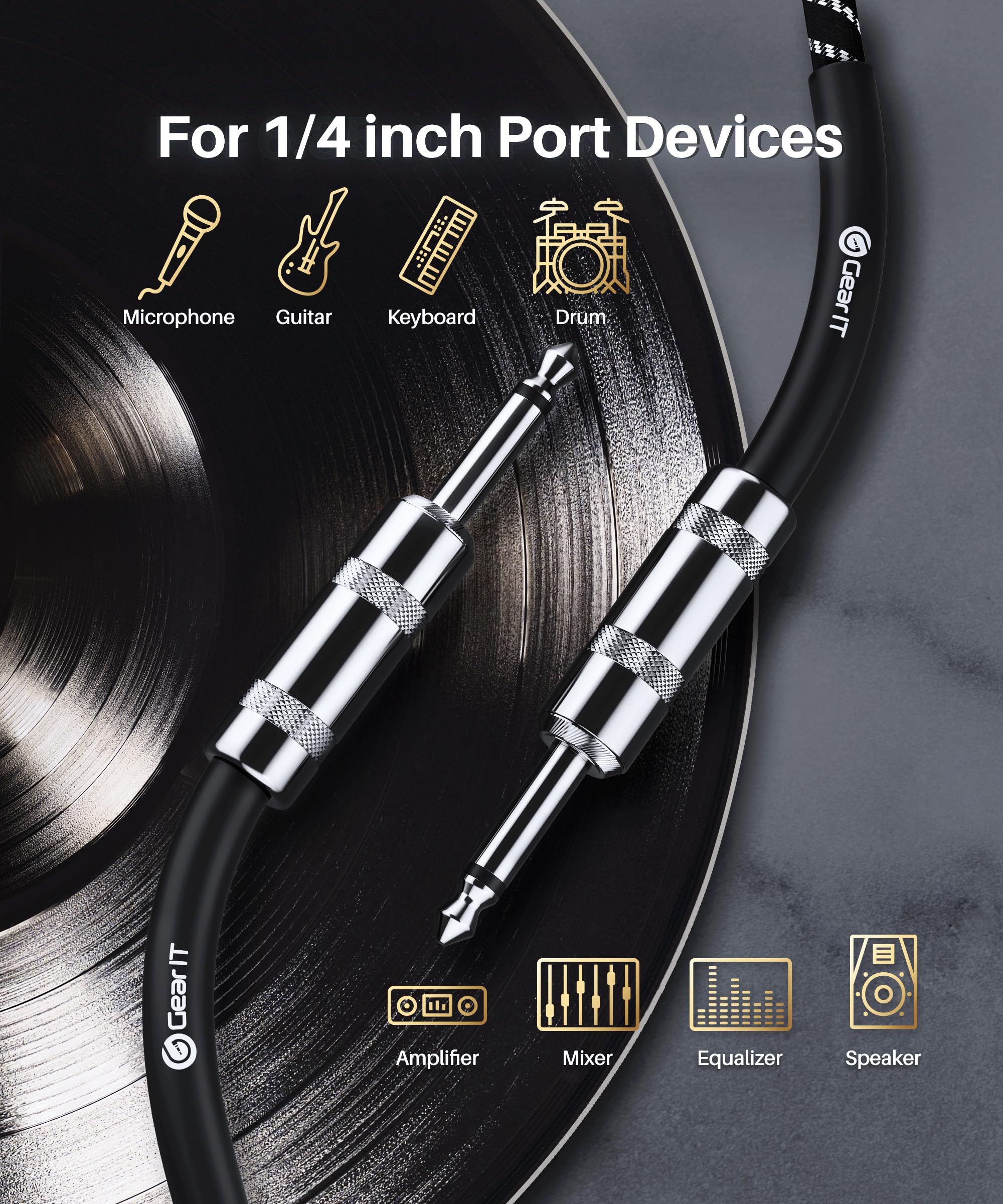 GearIT Audio Instrument Cable (15ft) 1/4 Inch to 1/4 inch Straight Male to Male for AMP Cord, Bass and Electric Guitar - Black/White 15 Feet - Image 5