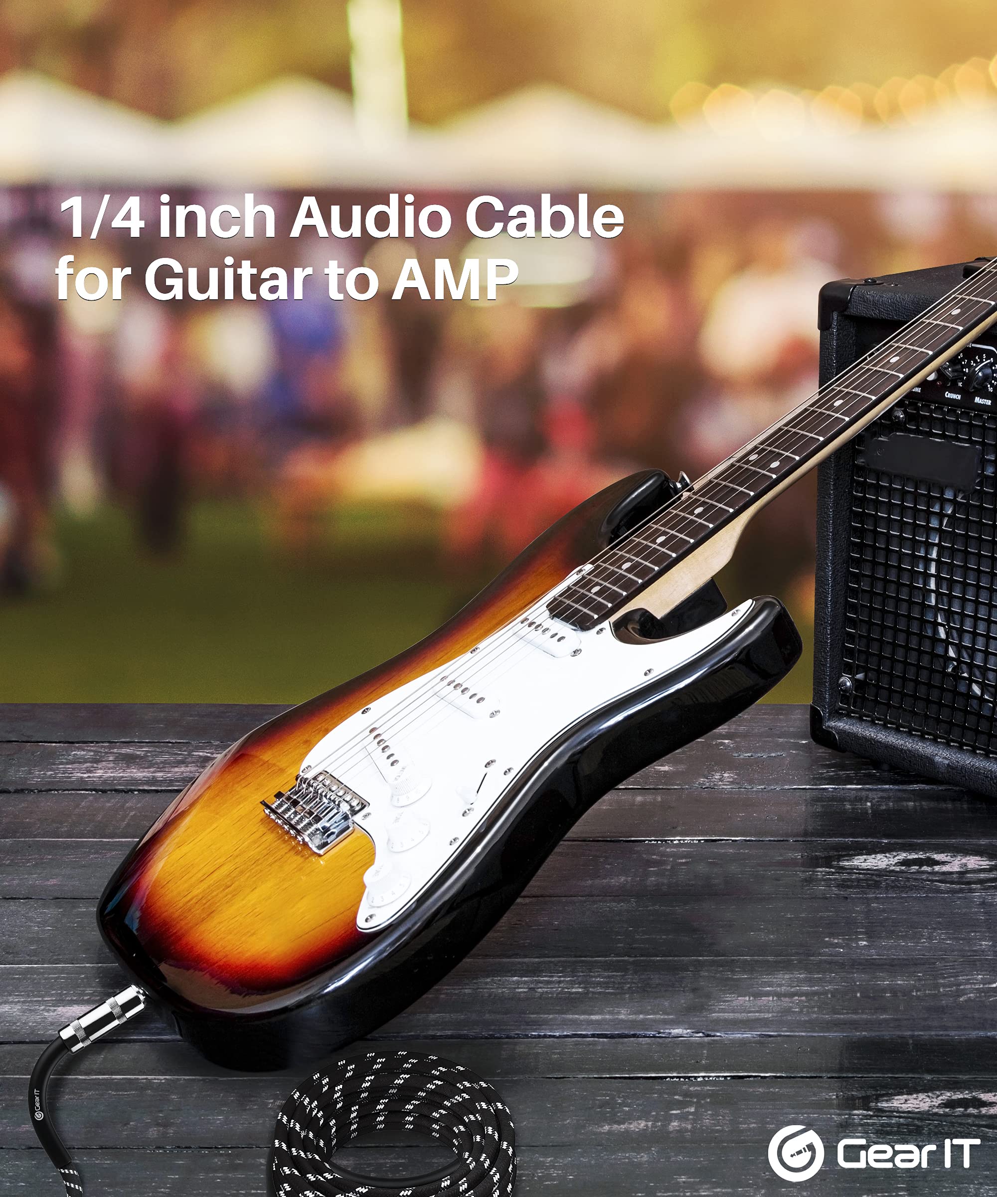GearIT Audio Instrument Cable (15ft) 1/4 Inch to 1/4 inch Straight Male to Male for AMP Cord, Bass and Electric Guitar - Black/White 15 Feet - Image 6