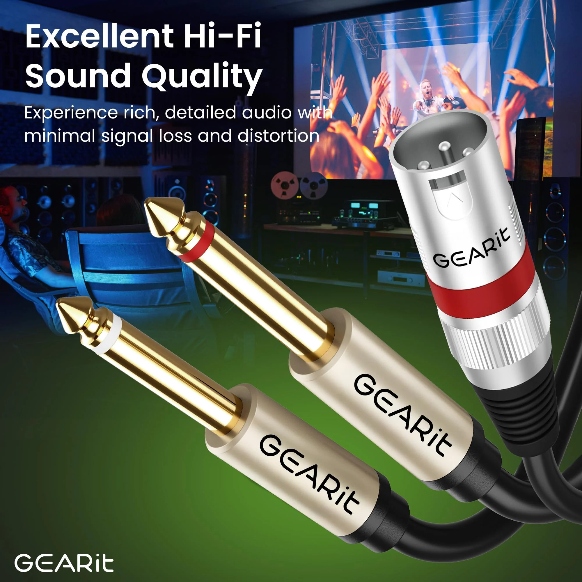GEARit XLR Male to Dual 1/4 inch Cable (15ft) Y-Cable Splitter Adapter Cord TS Mono Stereo, Compatible with Guitar, Bass, Instruments, Mixer, Amps, Speakers, Audio Recording, PC, 15 Feet Black - Image 2