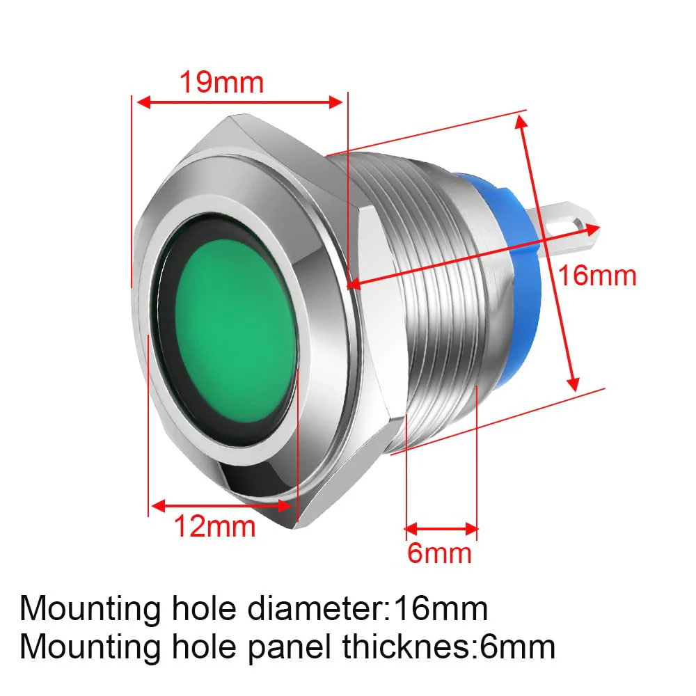 Gebildet 5pcs 16 mm AC/DC 12-24V Nickel-Plated Copper Waterproof Soldering Type LED Indicator Light (Green) Green - Image 4