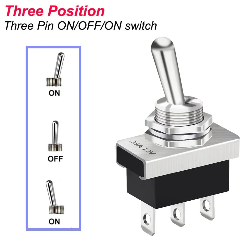 Gebildet Metal On/Off/On Toggle Switch 25A 12VDC/15A 24VDC/10A 250VAC/ 15A 125VAC SPDT 3Pin 3 Position Rocker Switch for Car KN3D-103 Black-3 Pens - Image 4