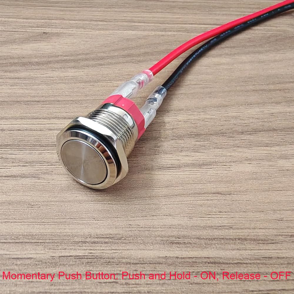 Gebildet Pack of 2 Waterproof Momentary Push Button 0~250V (5V/12V/24V/110V/220V)/15A 16mm Stainless Steel Push Button Switch Waterproof with Connection Cable 15 A-16 mm momentum - Image 2