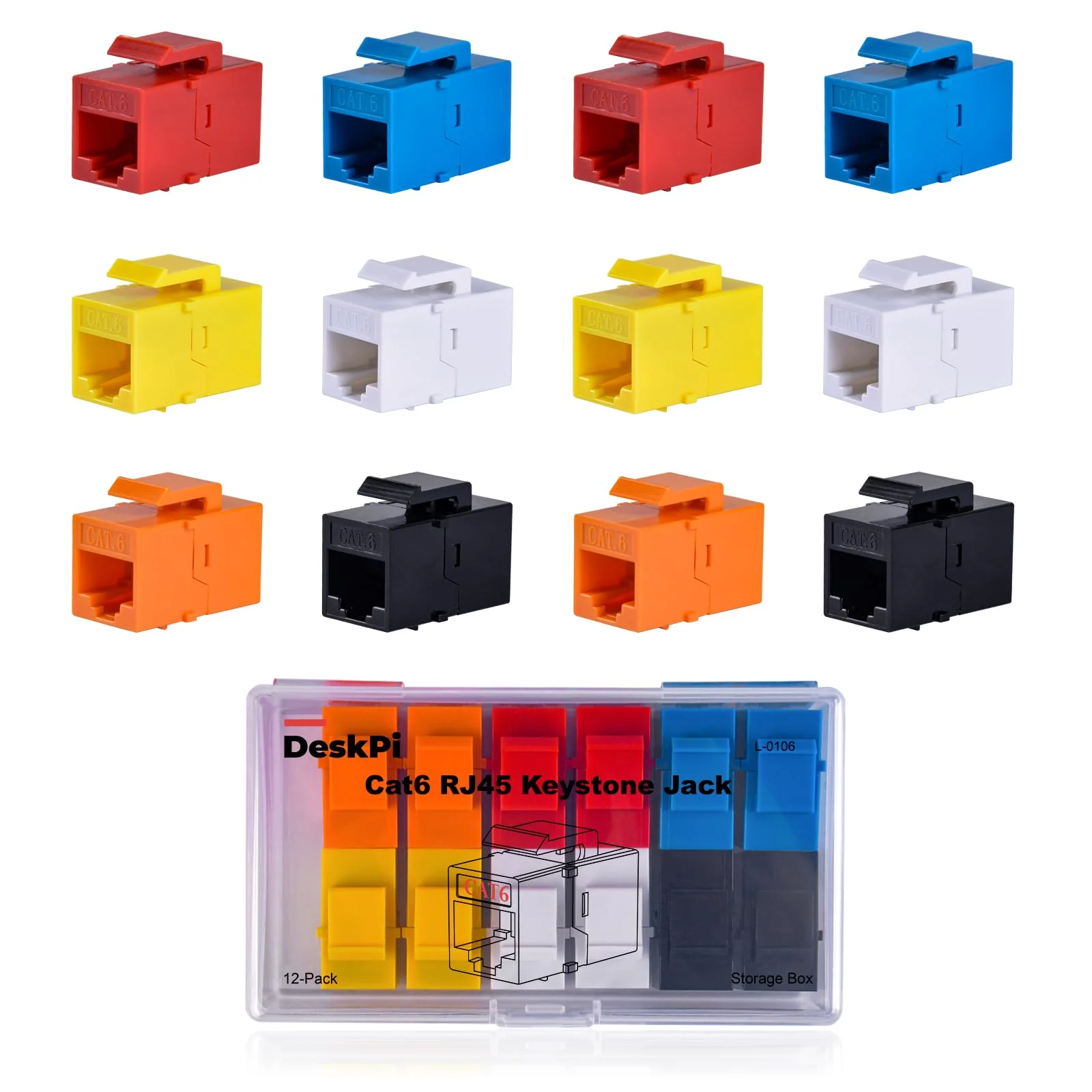 GeeekPi 12-Pack Cat6 RJ45 Keystone Jack Insert, Ethernet Keystone Jack for Patch Panel, Multicolor