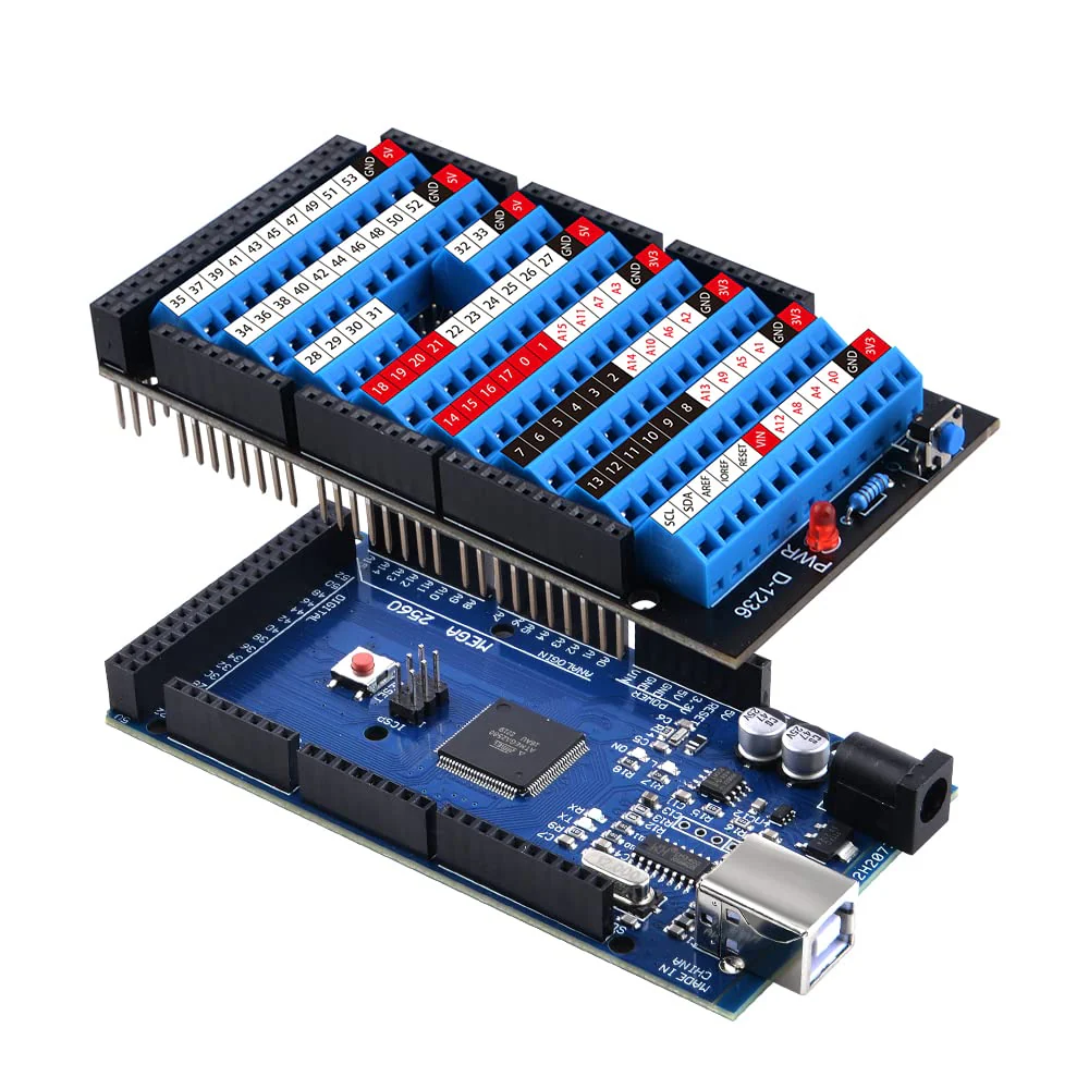 GeeekPi Mega 2560 R3 Terminal Block Breakout Board Hat with Reset Button and LED Indicator, GPIO Expansion Board Breakout Module for Arduino Mega 2560 R3 - Image 3