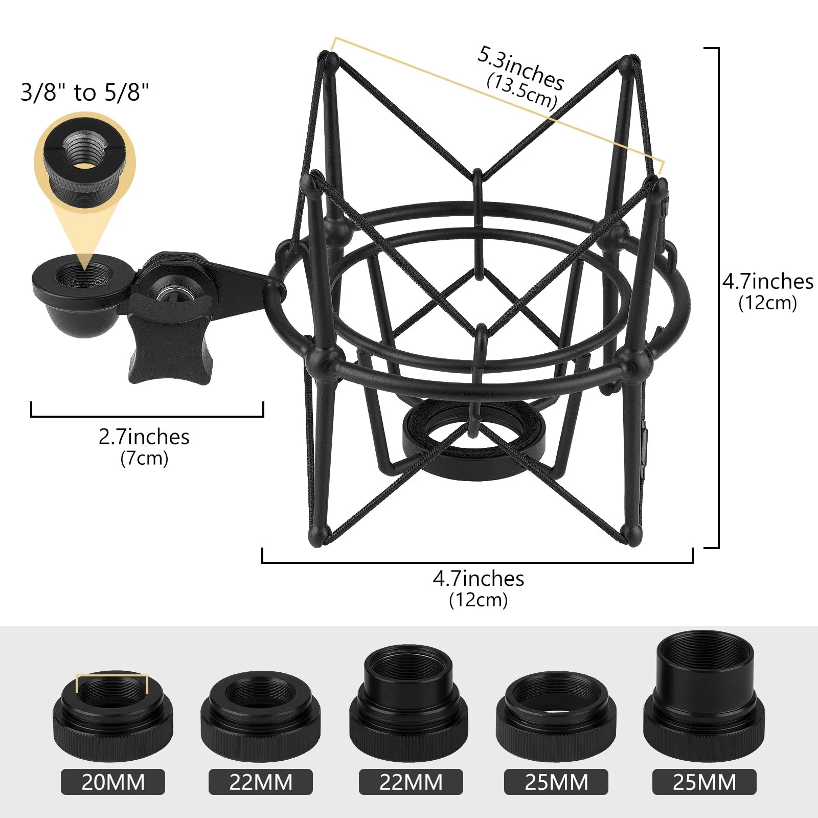 Geekria for Creators Microphone Shock Mount Compatible with MXL 770, 990, R77, TEMPO, V67G, 2006, R144 Mic Anti-Vibration Suspension Adapter Clamp Mic Holder Clip (Black/Metal) - Image 2