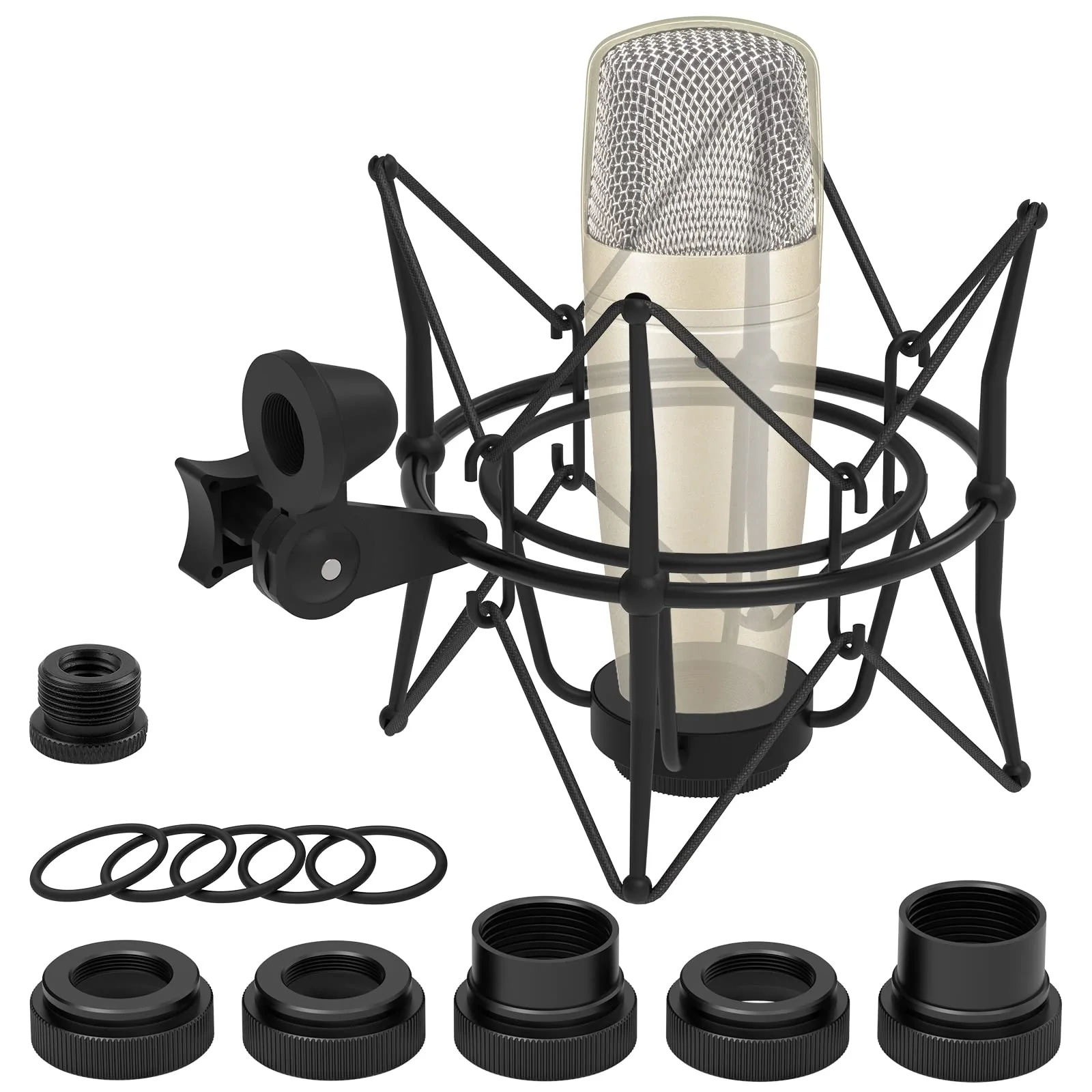 Geekria for Creators Microphone Shock Mount, Mic Anti-Vibration Suspension Adapter Clamp Compatible with CAD GXL2200, Nady SCM-800, Behringer C-1, Marantz, TZ Mic Holder Clip (Black/Metal)