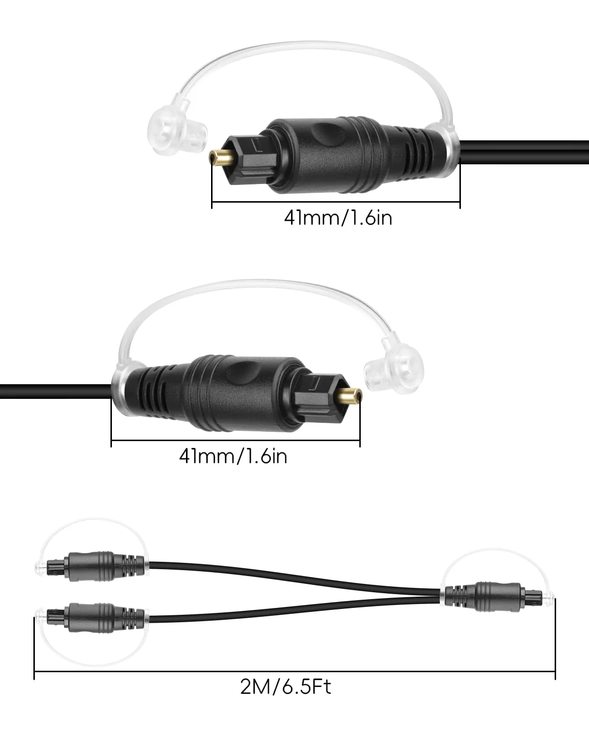 GELRHONR 1 in 2 Out Digital Optical Audio Splitter, Toslink Fiber Optic Splitter with Dust Caps for TV, DVD, HDTV, Home Theater, Sound Bar, Amplifier (2M Male) 2M Male - Image 7