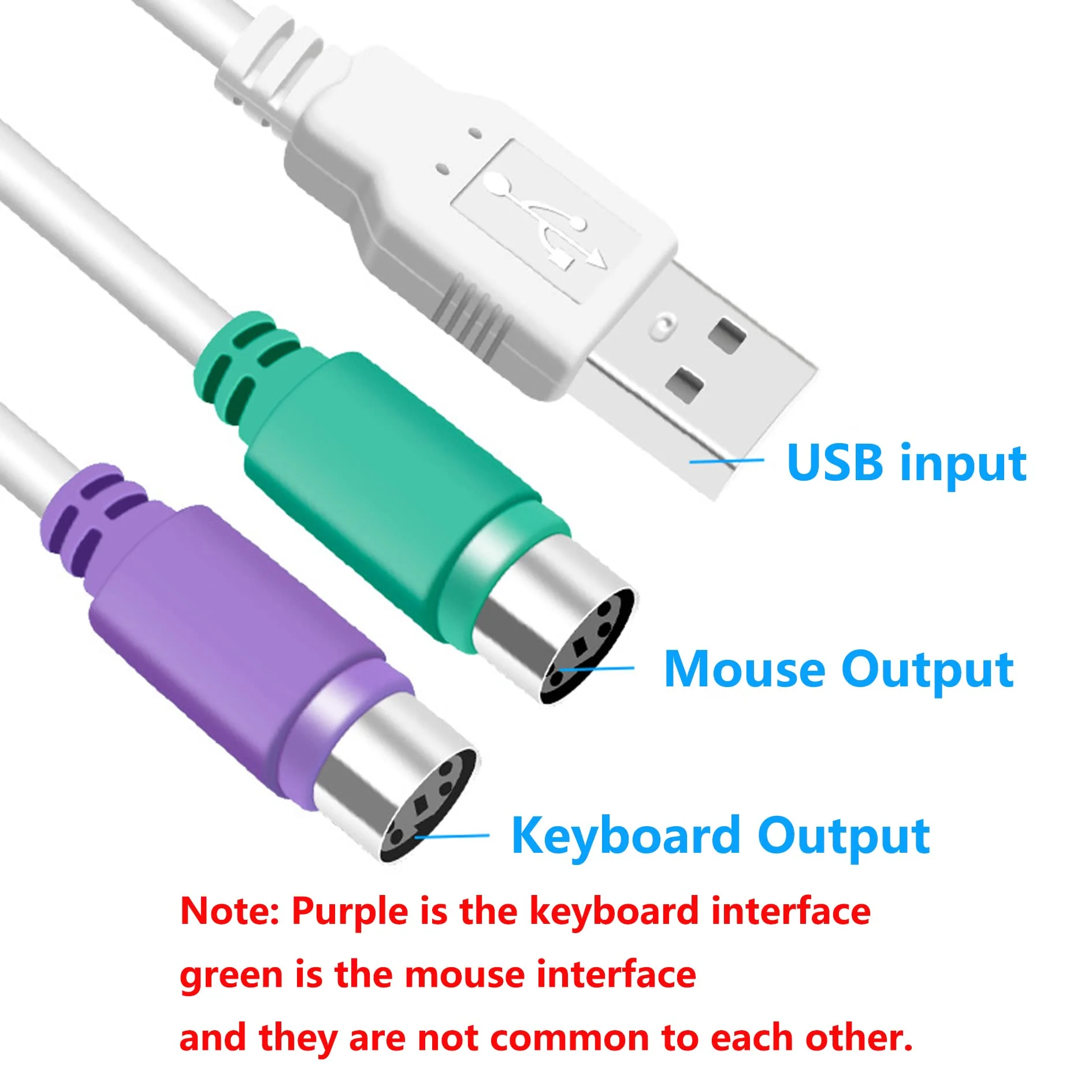 GELRHONR PS/2 to USB Cable LEIHONG USB to PS/2 Plug Active USB to Dual PS/2 Adapter Keyboard Mouse Converter Adapter for The Keyboard PS2 (white) white - Image 4