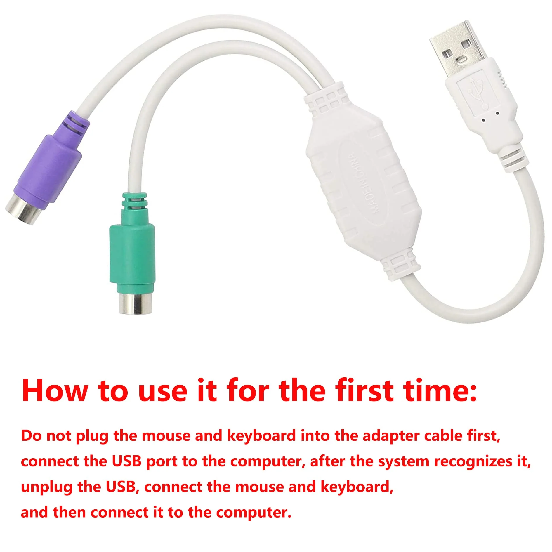 GELRHONR PS/2 to USB Cable LEIHONG USB to PS/2 Plug Active USB to Dual PS/2 Adapter Keyboard Mouse Converter Adapter for The Keyboard PS2 (white) white - Image 5