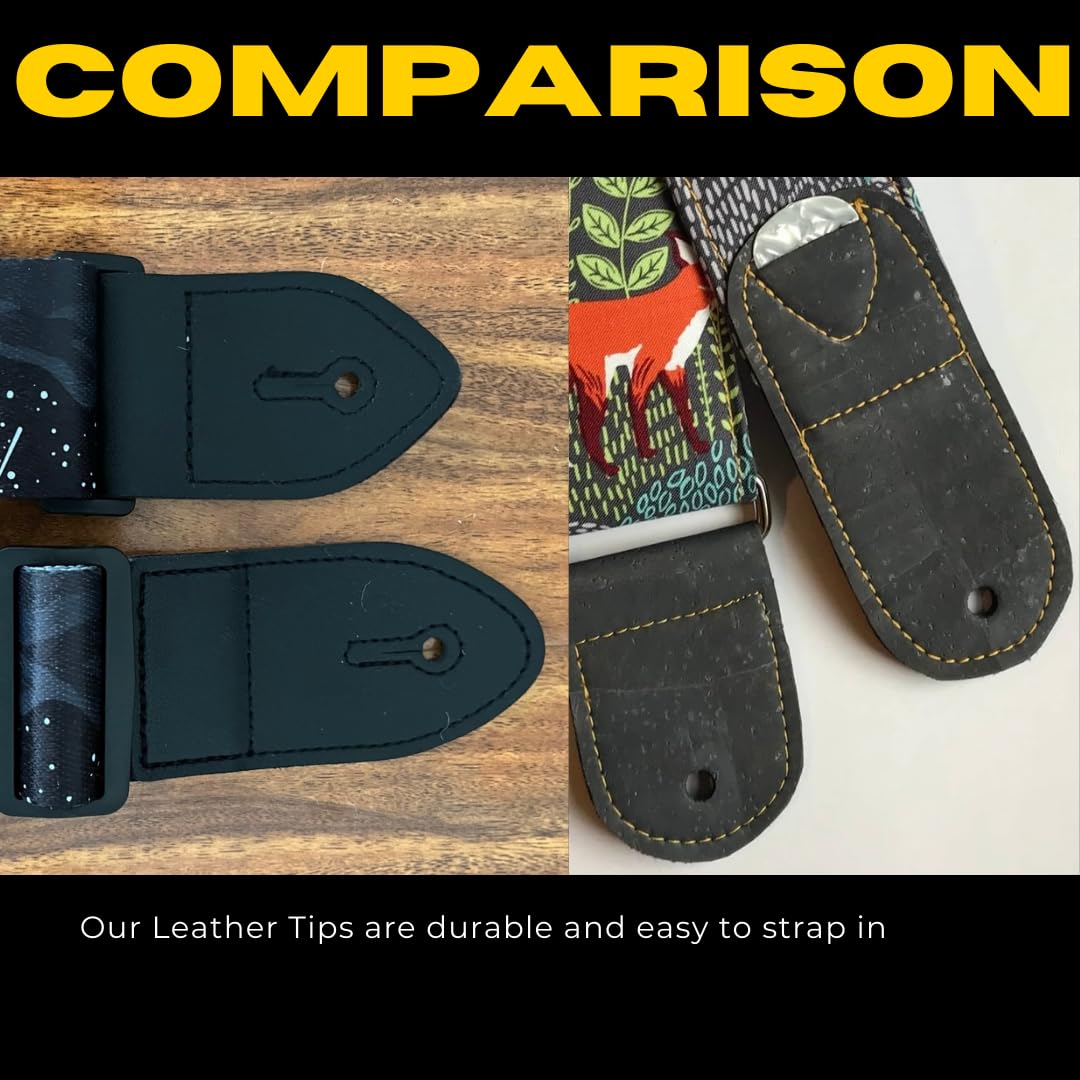 Generic Midnight Mountain Star Guitar Strap, Polyester Webbing strap with Genuine Leather Ends., Black - Image 4