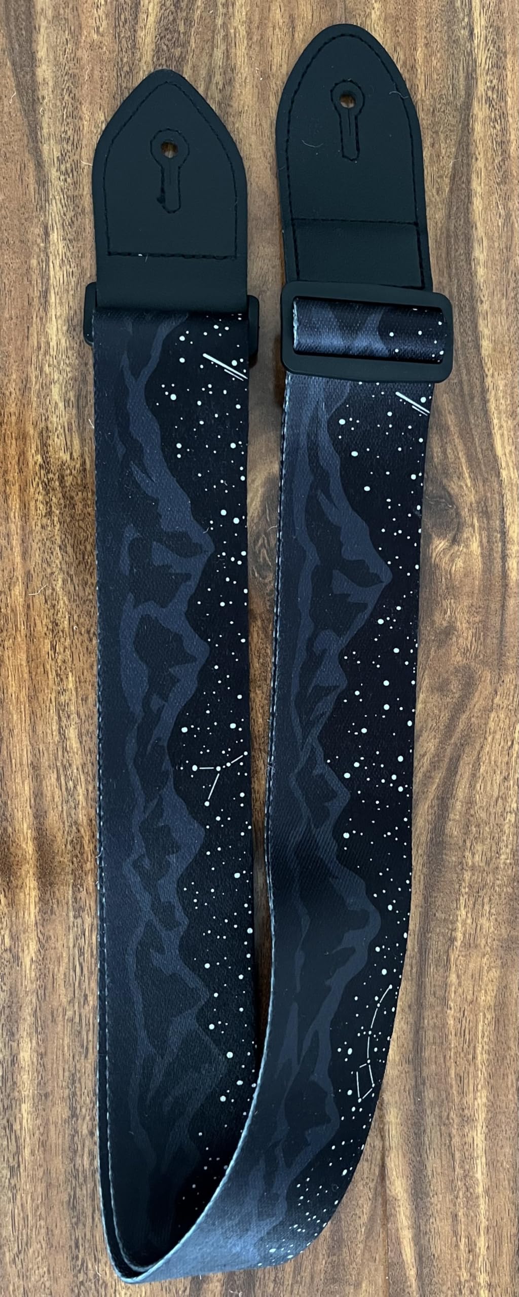 Generic Midnight Mountain Star Guitar Strap, Polyester Webbing strap with Genuine Leather Ends., Black - Image 7