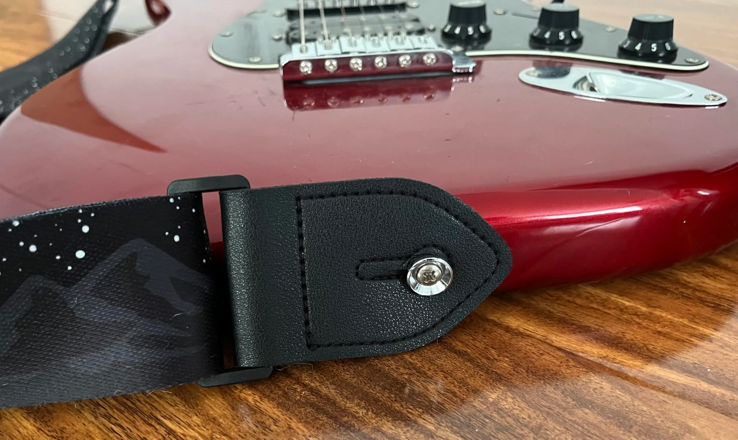 Generic Midnight Mountain Star Guitar Strap, Polyester Webbing strap with Genuine Leather Ends., Black - Image 9