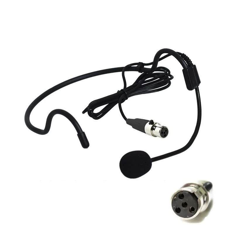 Generic Replacement Headset Headworn Microphone for Shure BLX1 Wireless Bodypack Transmitter 4-pin Mini-connector, Condenser, Unidirectional, ta4f 4 Pins, Black, HS06D4