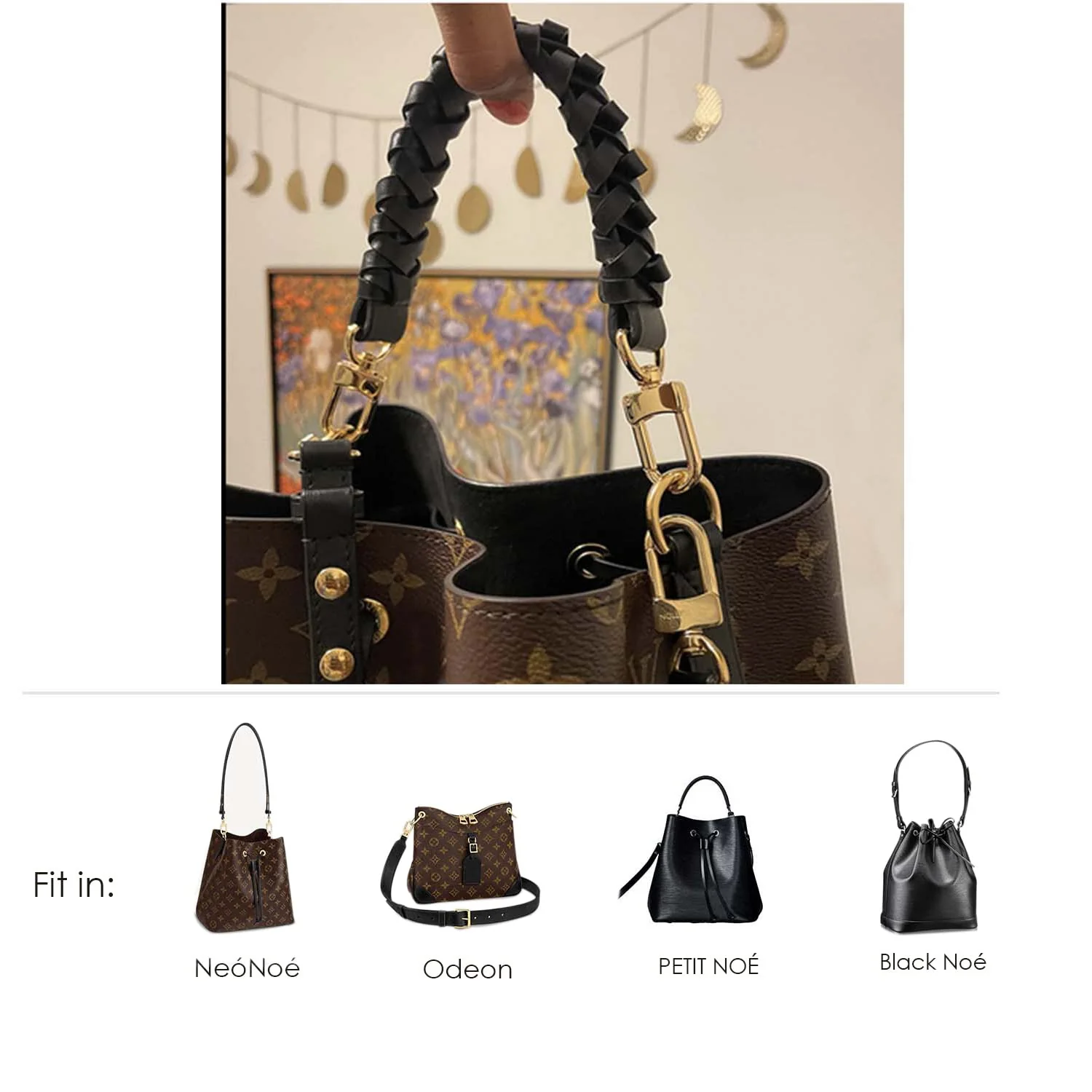 Genuine Leather Braided Handle compatible with Neonoe Strap for Metis Noe BB NM Beaubourg Hobo Black - Image 6