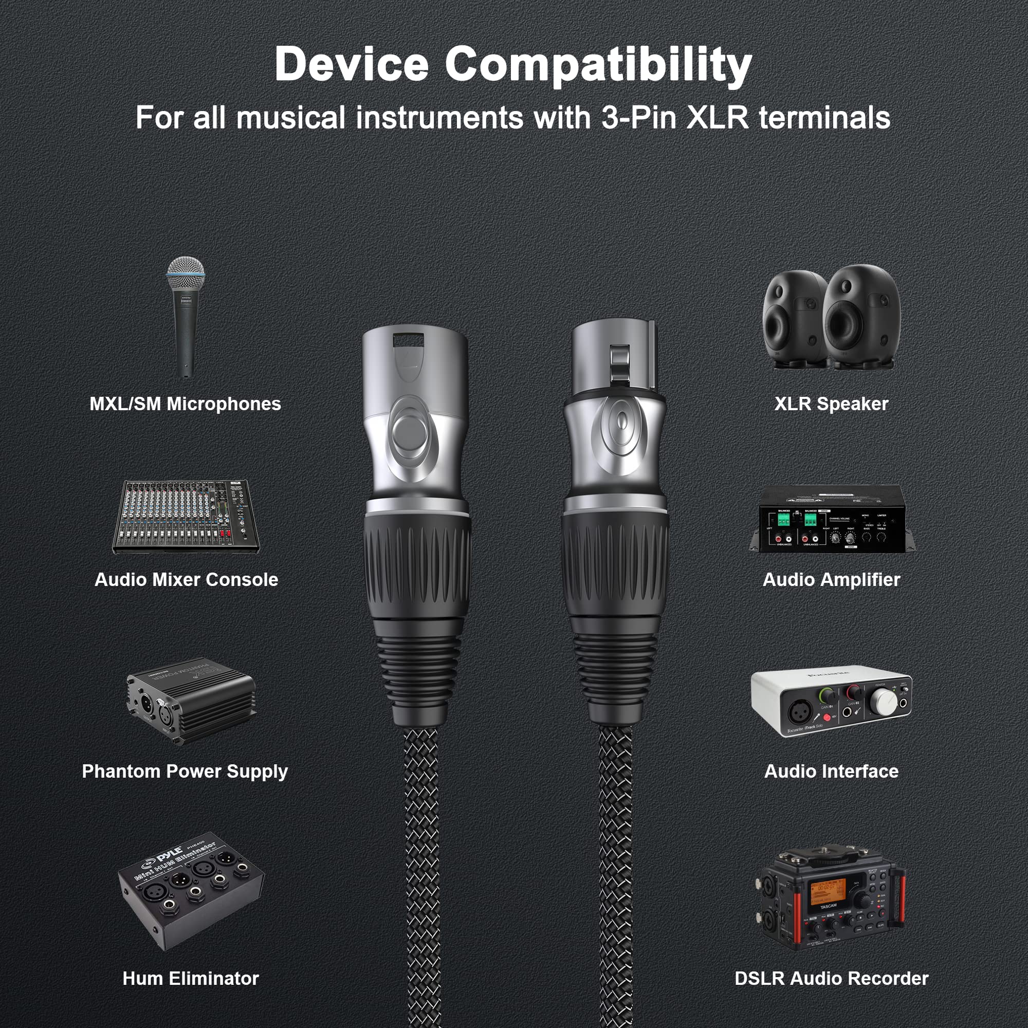 GeoHN.G XLR Microphone Cable 50FT/15M, 3-Pin Heavy Duty Balanced Microphone Cord XLR Male to Female Nylon Braided Speaker Cable for Mixer/Recording Studio/Speaker Systems 1 PACK - Image 7