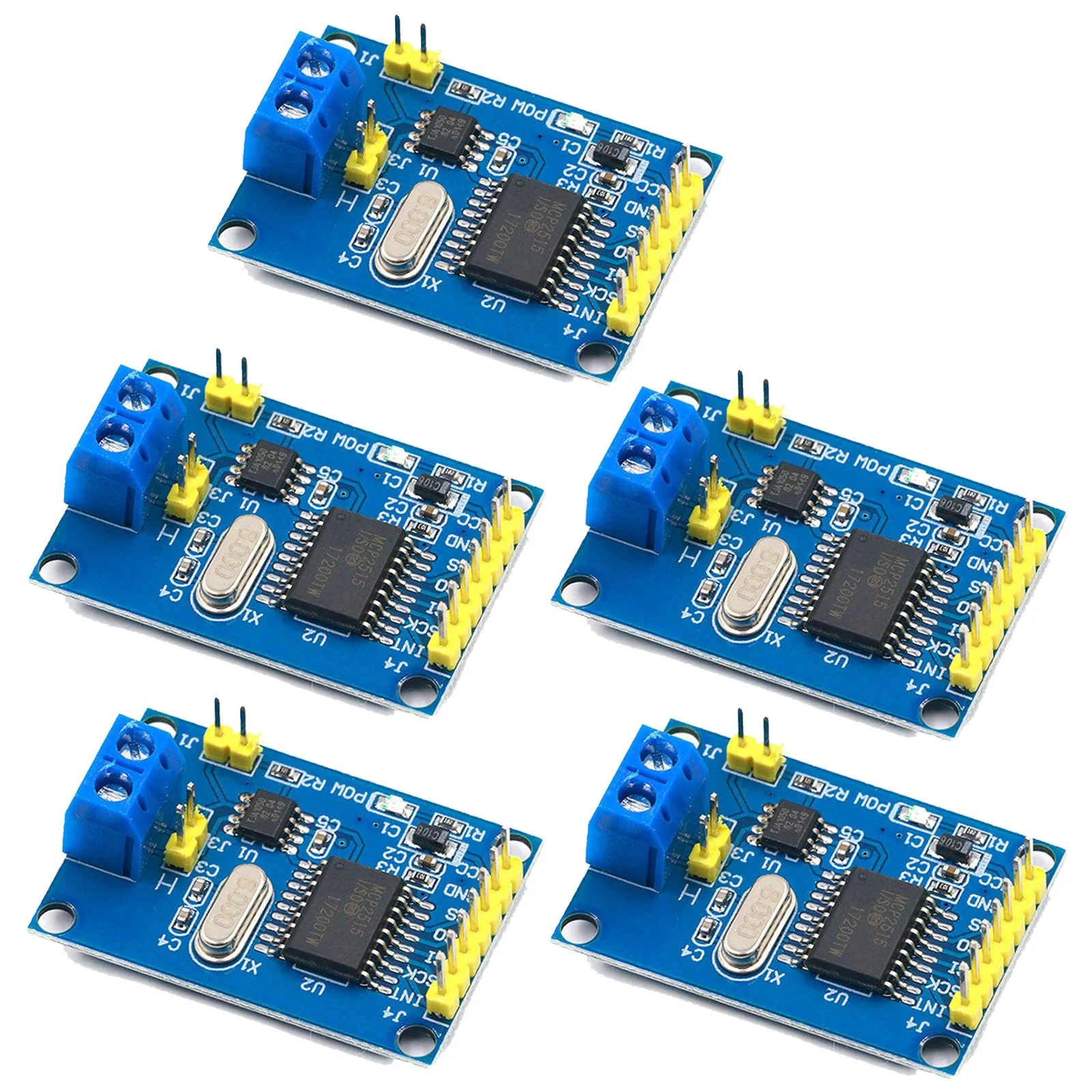 GERUI 5 Pieces CAN-Bus Shield MCP2515 Bus Module SPI Protocol for Arduino SCM 51 MCU ARM Controller with TJA1050 DC 5V Power Supply Converter Development Board