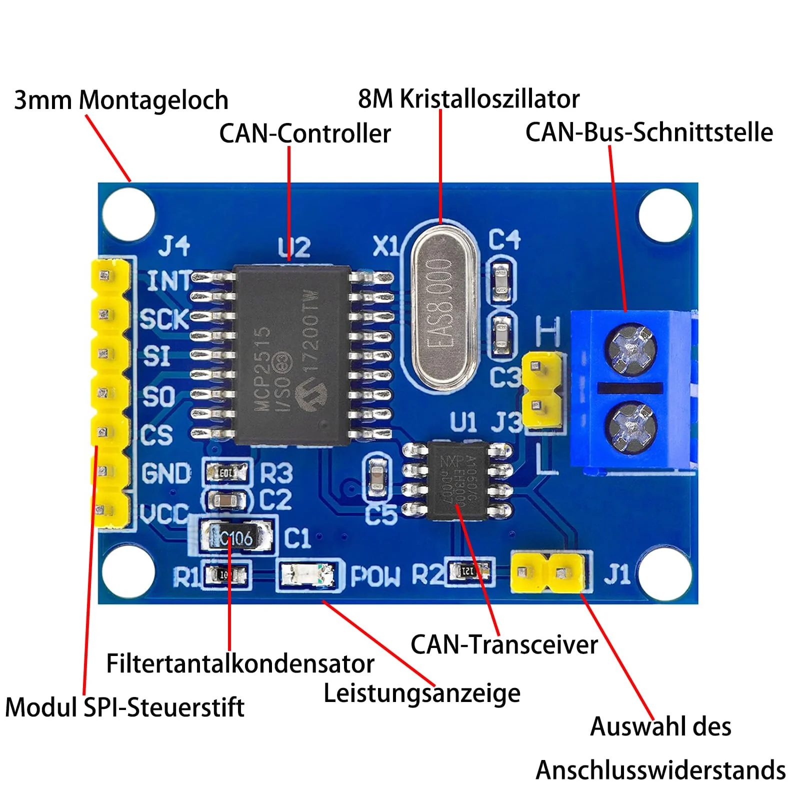 GERUI 5 Pieces CAN-Bus Shield MCP2515 Bus Module SPI Protocol for Arduino SCM 51 MCU ARM Controller with TJA1050 DC 5V Power Supply Converter Development Board - Image 6