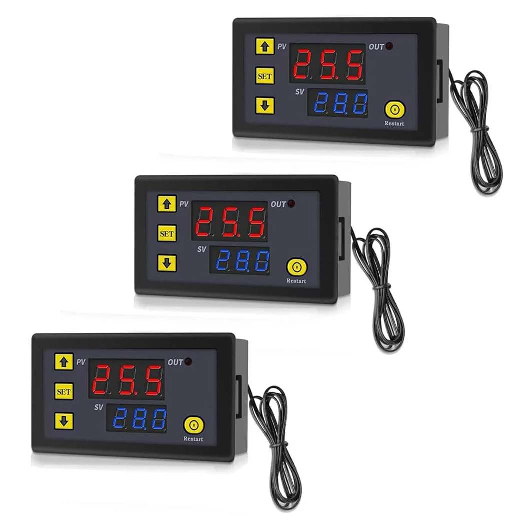 GERUI Pack of 3 W3230 20A DC 12V Digital Temperature Controller, Digital Thermostat Temperature Switch 50-120°C with NTC 10K Sensor Probe