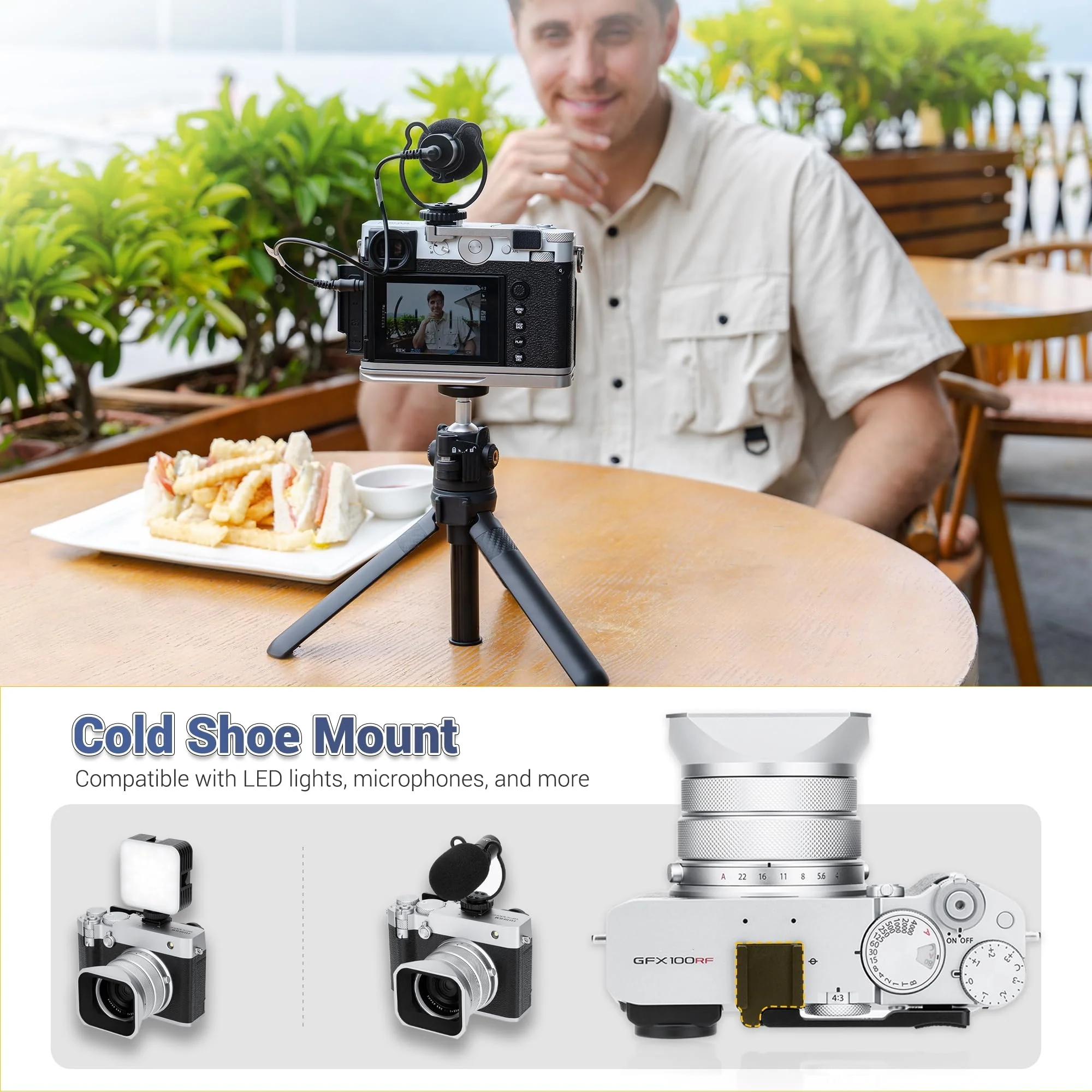 GFX100RF Thumb Grip, Metal 90° Foldable Thumb Up Grip for Fujifilm Fuji GFX100RF GFX 100RF Camera with Built-in Cold Shoe Mount, Hot Shoe Thumb Rest Support Holder Not Affect the Use of Dial -Silver - Image 2