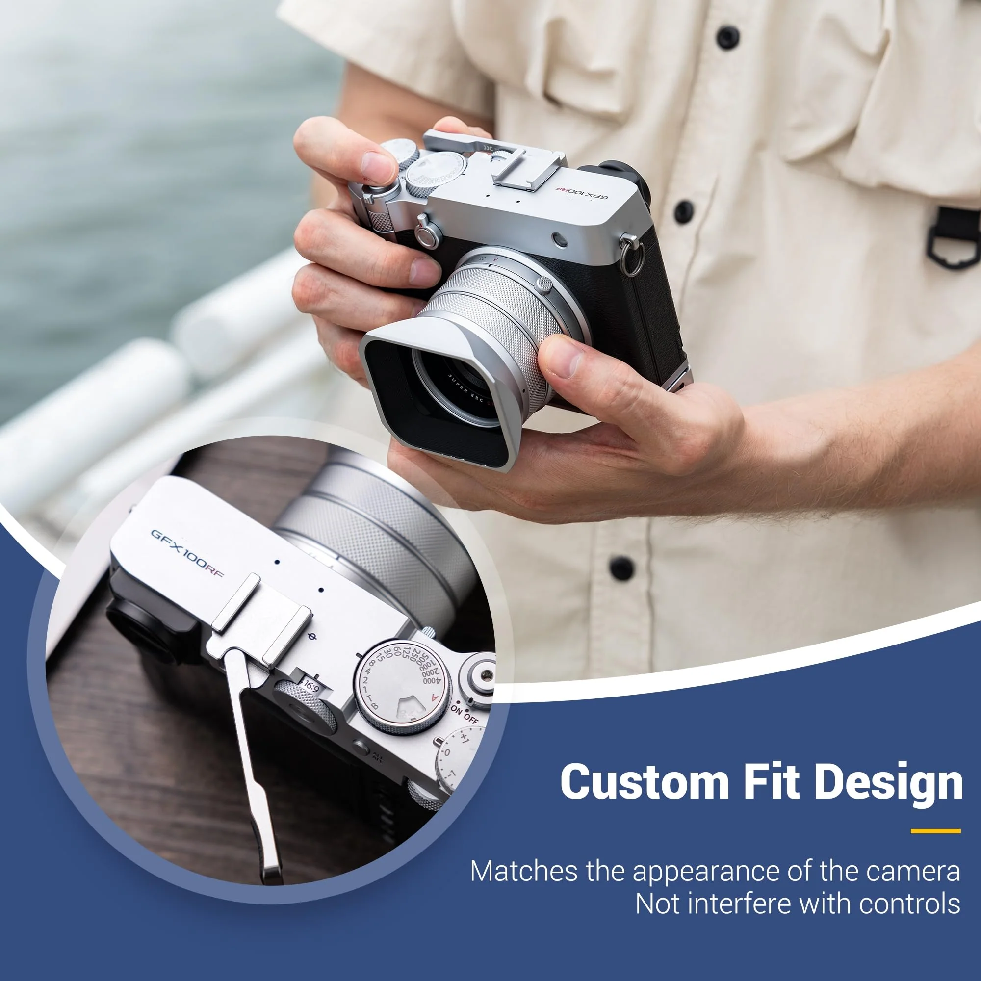 GFX100RF Thumb Grip, Metal 90° Foldable Thumb Up Grip for Fujifilm Fuji GFX100RF GFX 100RF Camera with Built-in Cold Shoe Mount, Hot Shoe Thumb Rest Support Holder Not Affect the Use of Dial -Silver - Image 3