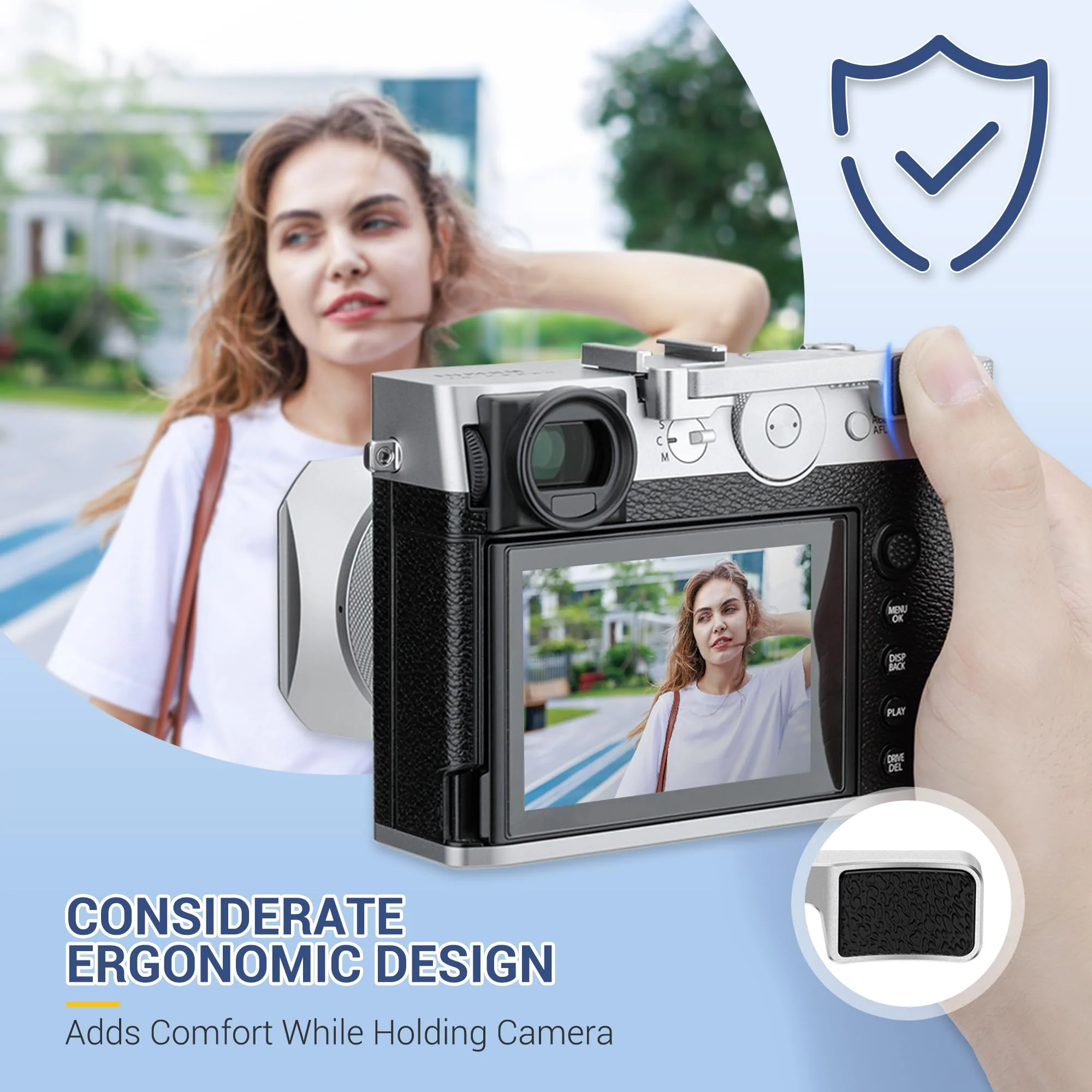 GFX100RF Thumb Grip, Metal 90° Foldable Thumb Up Grip for Fujifilm Fuji GFX100RF GFX 100RF Camera with Built-in Cold Shoe Mount, Hot Shoe Thumb Rest Support Holder Not Affect the Use of Dial -Silver - Image 4