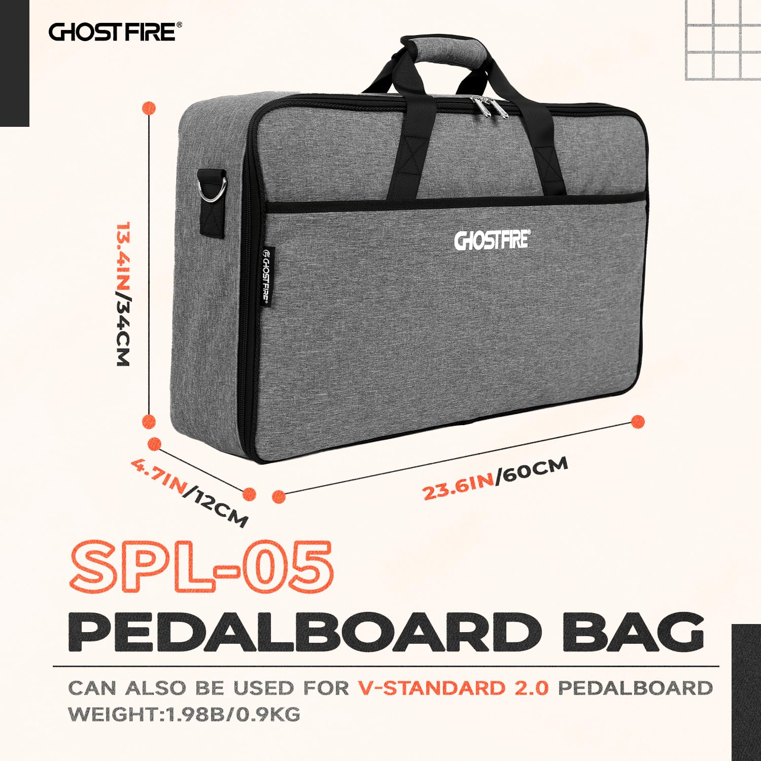 Ghost Fire Guitar Pedal Board Bag Effect Pedalboard Bag Accessory Storage Bag Carry Case 23.6x13.4x4.7in 23.6"x13.4" - Image 2