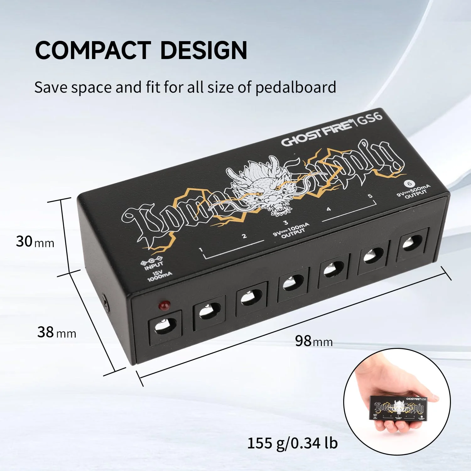 GHOSTFIRE GS10-SV2 GS6 Guitar Pedal Power Supply 9V/1000mA High Current for 9V/12V/18V Effect Pedals (GS6) - Image 5