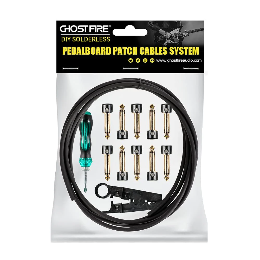 GHOSTFIRE Solderless Pedalboard Cable Kit, 6.5ft Cable & 10 Nickel Plated Copper Tip Connectors for Guitar Effects & Pedal Board, DIY Custom Patch Cables with Cutter, Bolt Driver (SP-02) SP-02 - Image 8