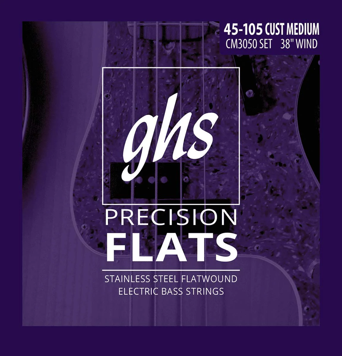 GHS Strings CM3050 4-String Bass Precision Flats, Stainless Steel Flatwound, 38" Winding, Custom Medium (45-105) Custom Med (45-105) Pack of 1