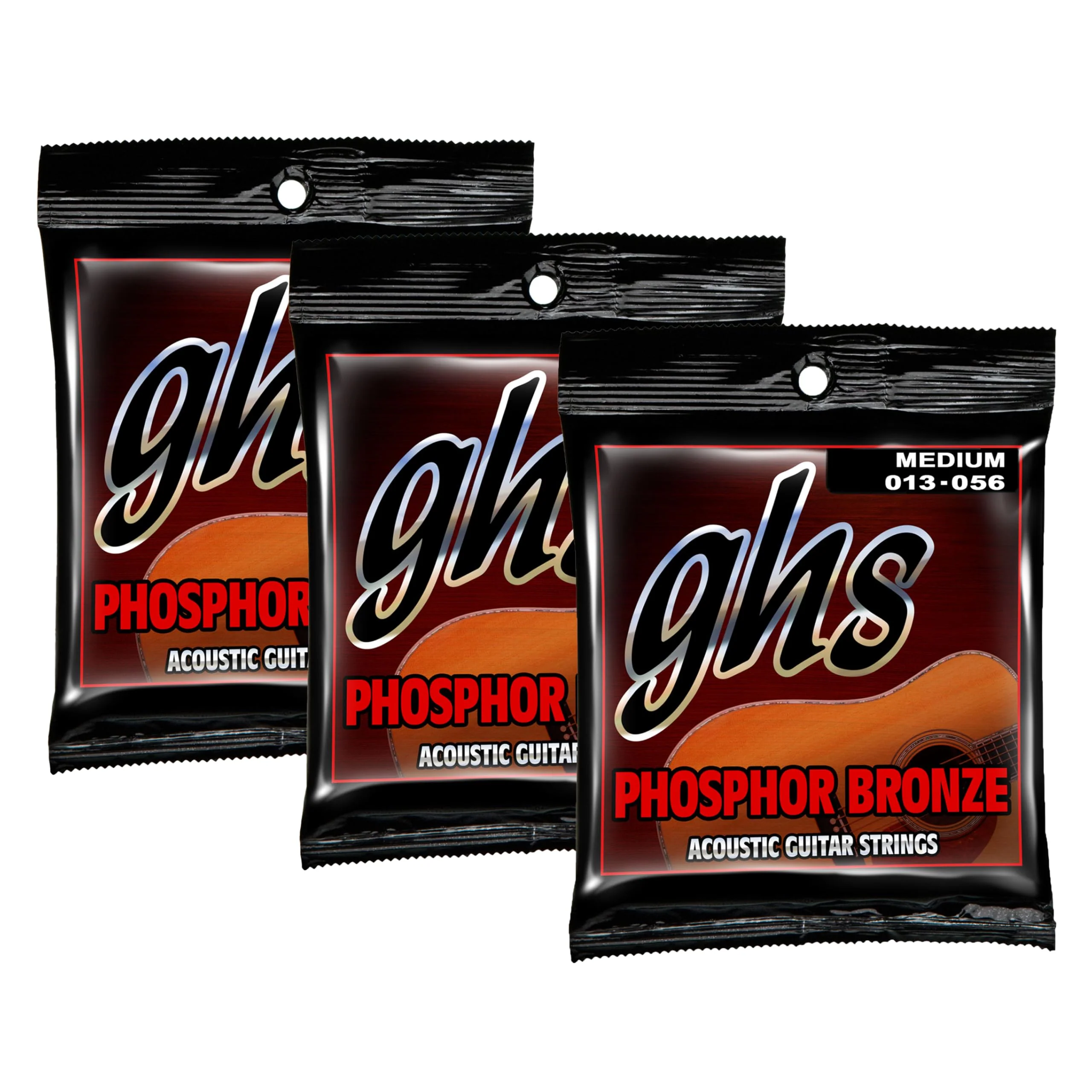 GHS Strings – Phosphor Bronze Acoustic Guitar Strings – Warm, Rich Tone, Balanced & Long-Lasting - For Acoustic, Fingerstyle, Strumming, Country, Rock, S335 Set (M) Medium Gauge 13-56, 3 PACK Standard Medium (13-56) Pack of 3
