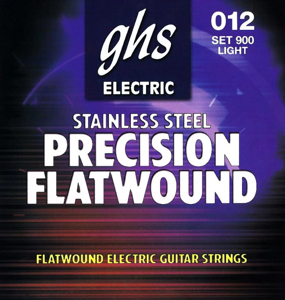 GHS Strings - Precision Flatwound - Electric Guitar Strings - Stainless Steel - High Volume - Polished Smooth - (L) - Light Gauge (900 SET) - 12-50 Light (12-50) Pack of 1