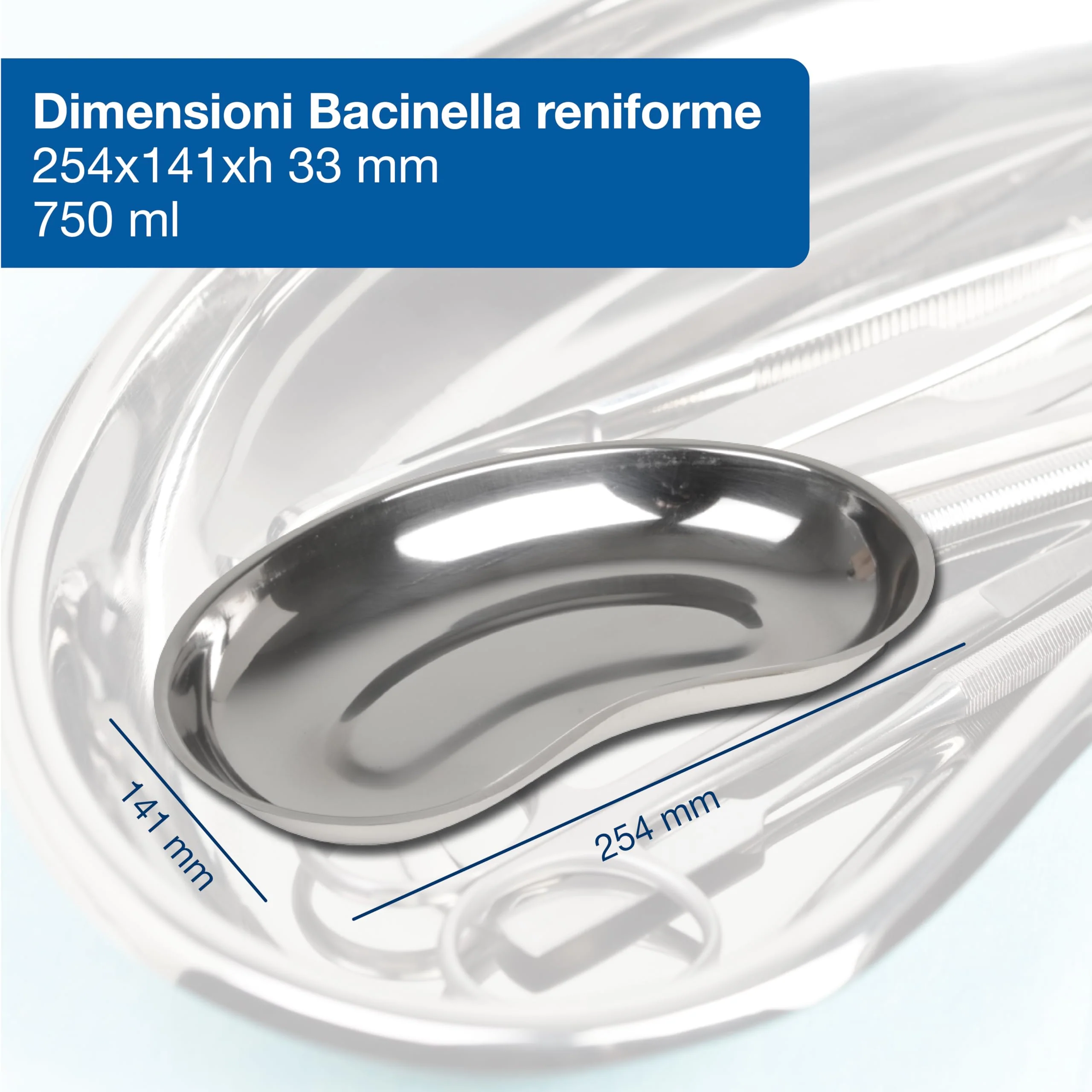 GIMA 26611 Stainless Steel Kidney Dish, 254 mm x 141 mm x 33 mm, capacity 750 ml 254 x 141 x 33 mm - Image 2