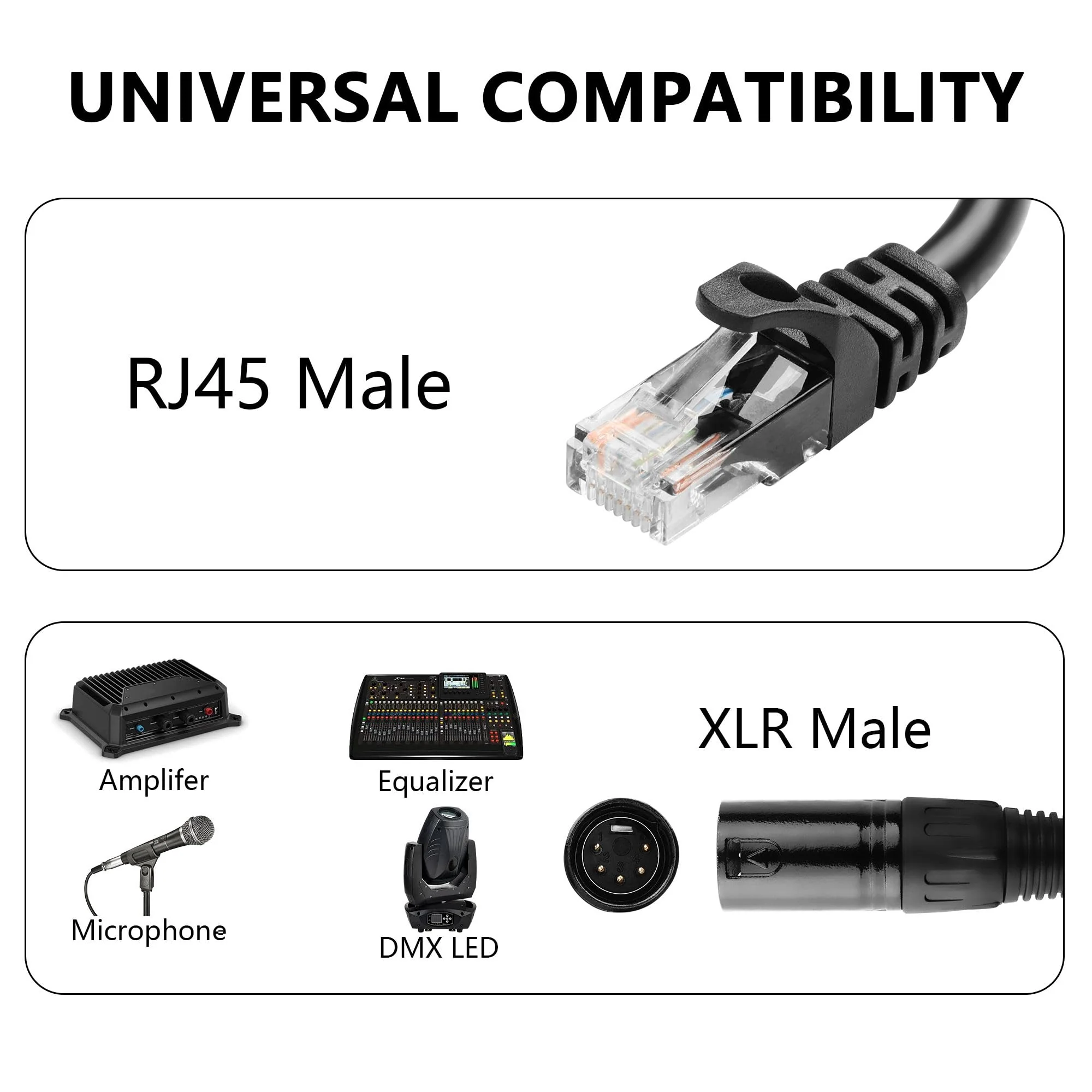 GINTOOYUN 5 Pin XLR to RJ45 Adapte Cable 2 Pcs DMX XLR 5 Pin Male to RJ45 Male Connector Extension Cable XLR Audio Cable for amplifiers,Mixers, KTV Equipment,Lighting and Sound(30CM/11.8in) 5 PIN XLR Male to RJ45 Male - Image 2