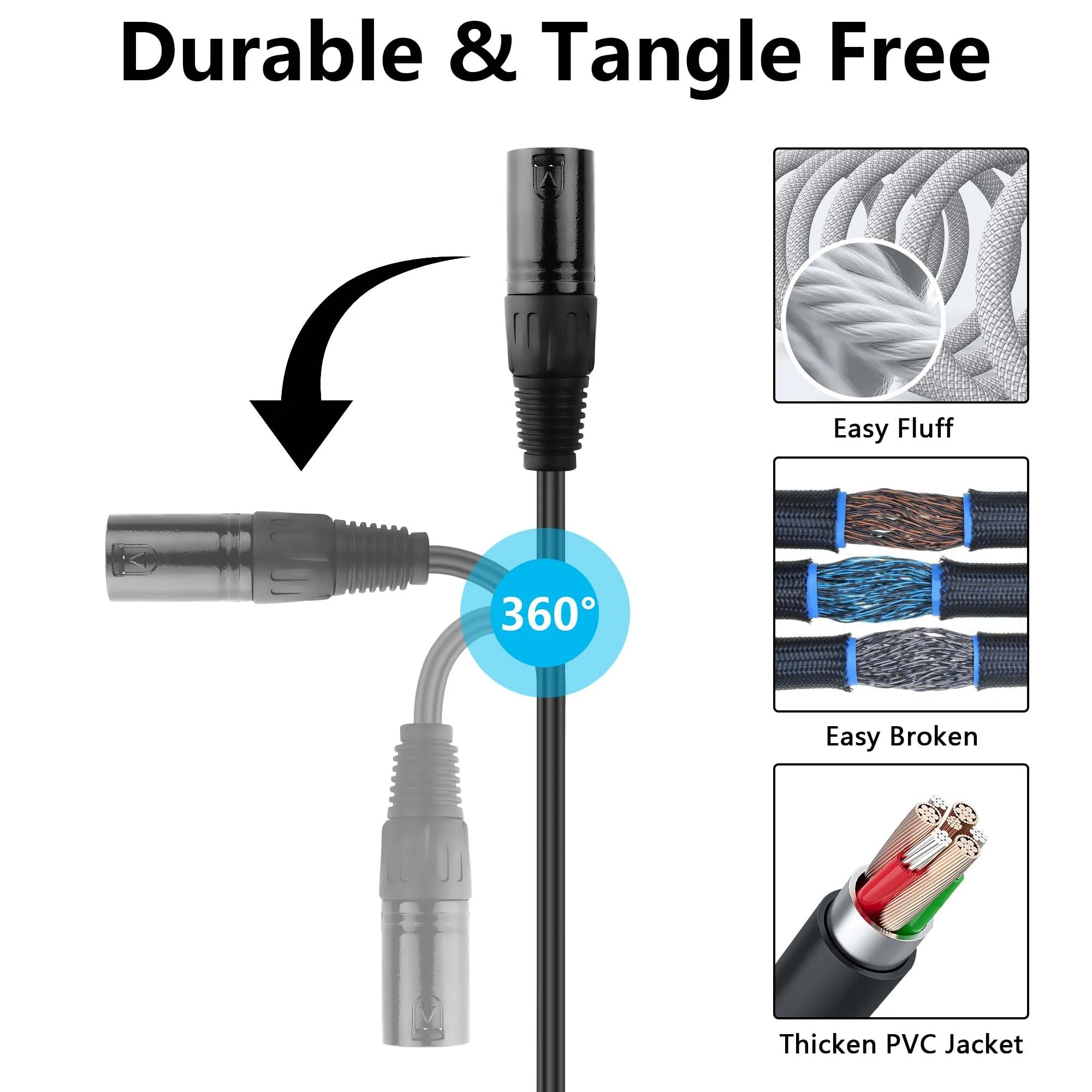 GINTOOYUN 5 Pin XLR to RJ45 Adapte Cable 2 Pcs DMX XLR 5 Pin Male to RJ45 Male Connector Extension Cable XLR Audio Cable for amplifiers,Mixers, KTV Equipment,Lighting and Sound(30CM/11.8in) 5 PIN XLR Male to RJ45 Male - Image 4