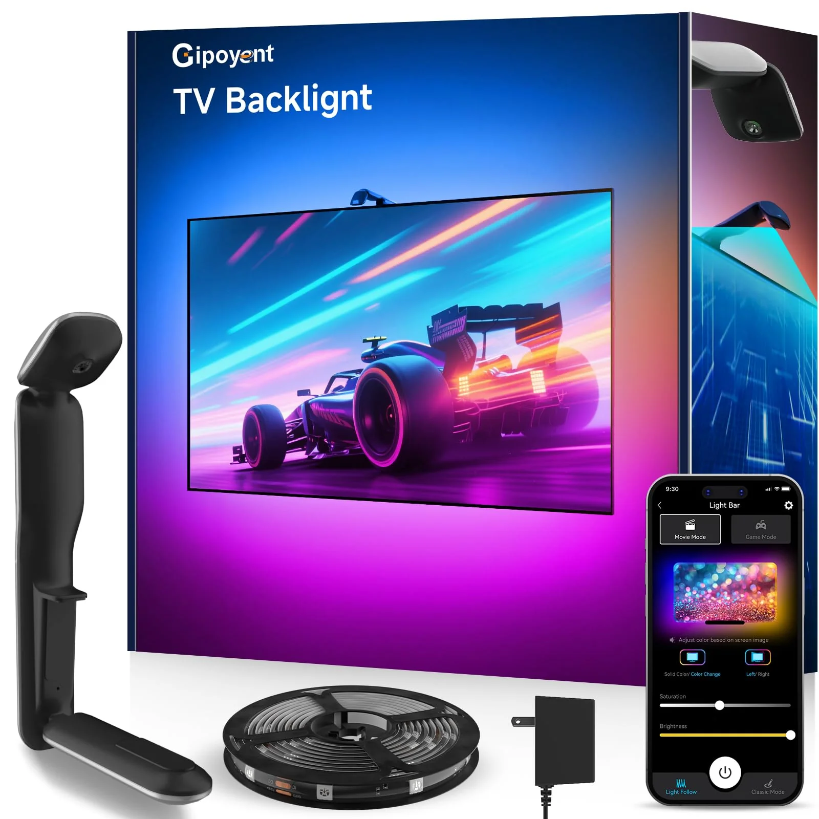 GIPOYENT LED TV Backlights with Camera, 13.7FT TV Lights That Change with for 45-65 in TV, Music Sync LED Strip Light with Smart App Control - RGB Color Changing Light Strip for Bedroom 13.7FT for 45"-65" TV