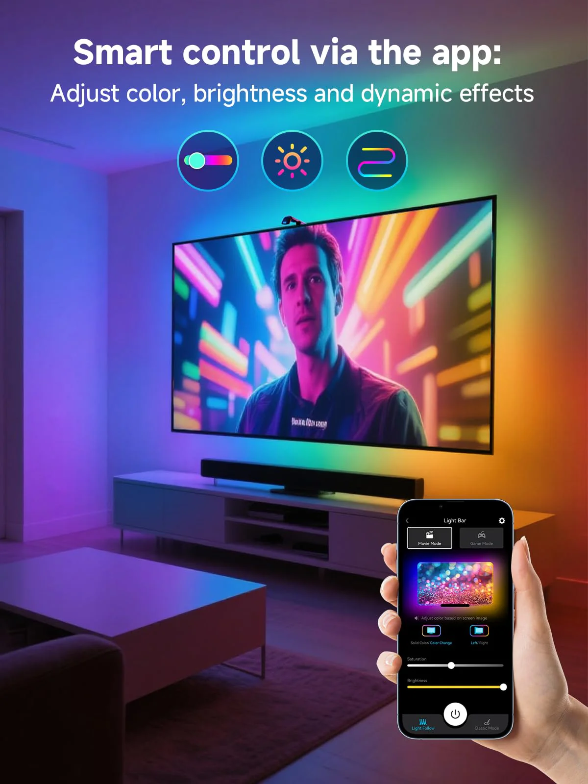 GIPOYENT LED TV Backlights with Camera, 13.7FT TV Lights That Change with for 45-65 in TV, Music Sync LED Strip Light with Smart App Control - RGB Color Changing Light Strip for Bedroom 13.7FT for 45"-65" TV - Image 4