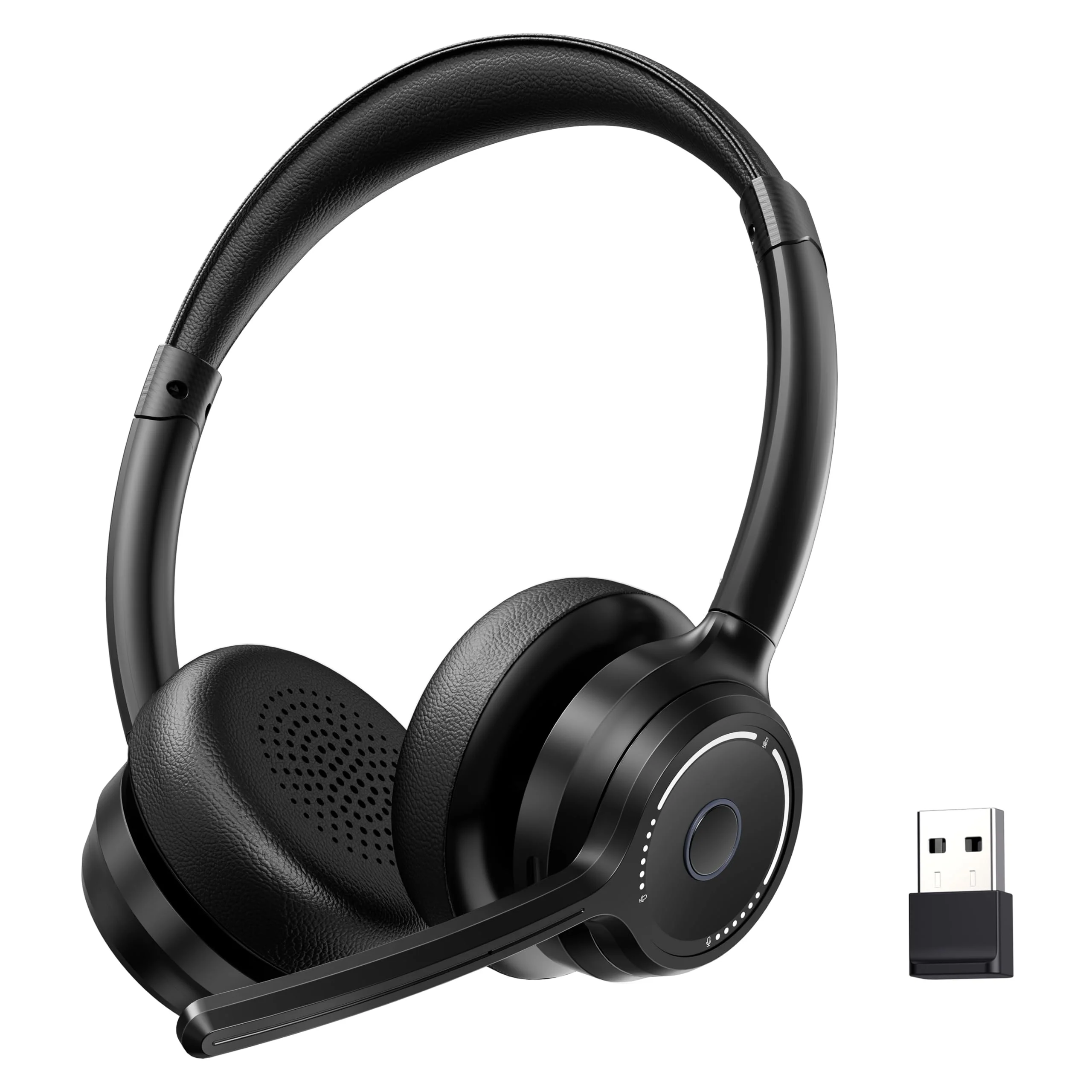 Gixxted (2026 Upgraded) Wireless Headset with Mic for Work, Bluetooth Headset with Noise Canceling Microphone, Wireless Headphones with Mic and USB Dongle and Mute, Fit for Computer/PC/Teams Black