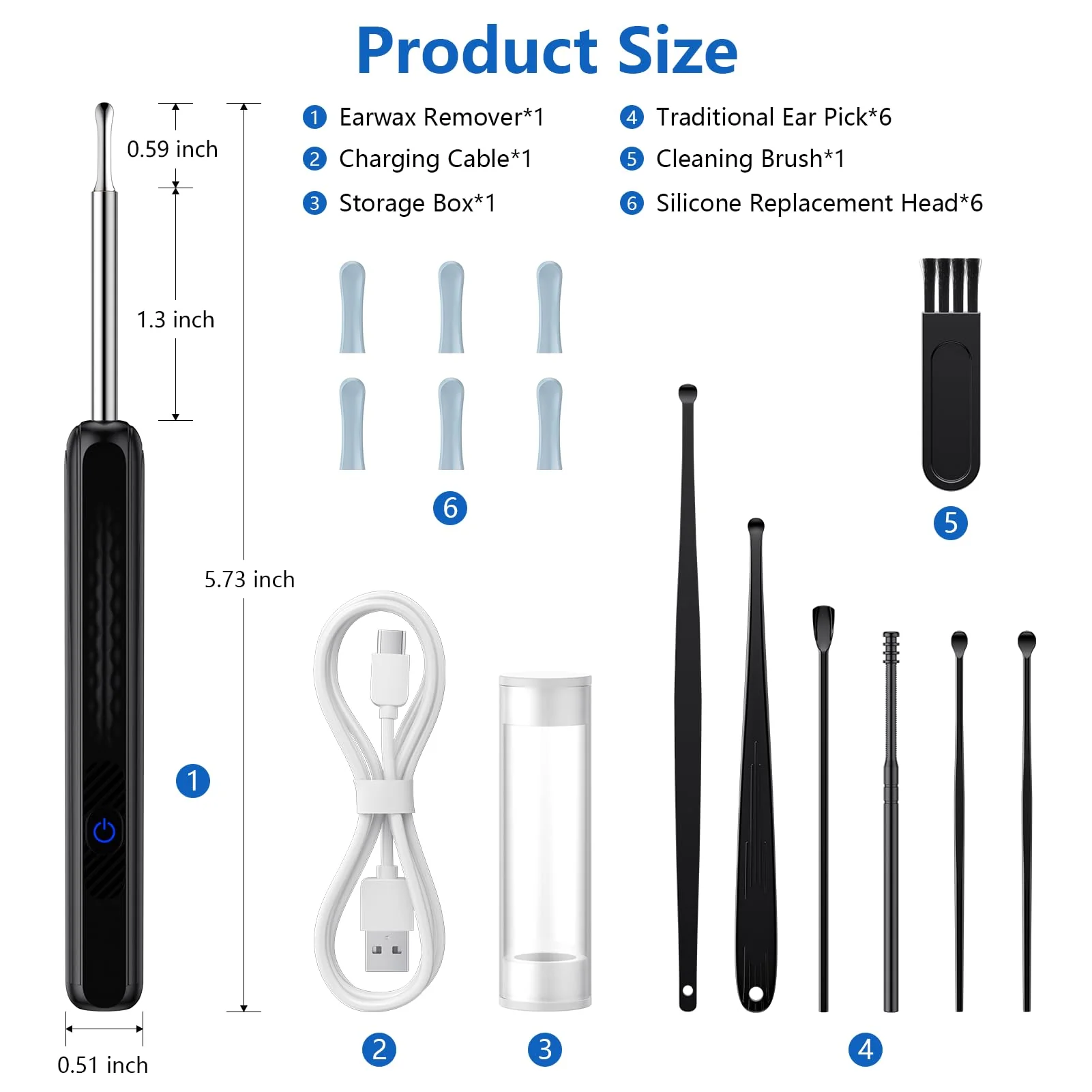 GlasFlength Ear Wax Remover Otoscope, WiFi Ear Cleaner with 1296P HD Camera Wireless Waterproof Ear Cleaner with 6 LEDs 3.6 mm Lens Ear Cleaner for iOS and Android Phones (Black) - Image 2