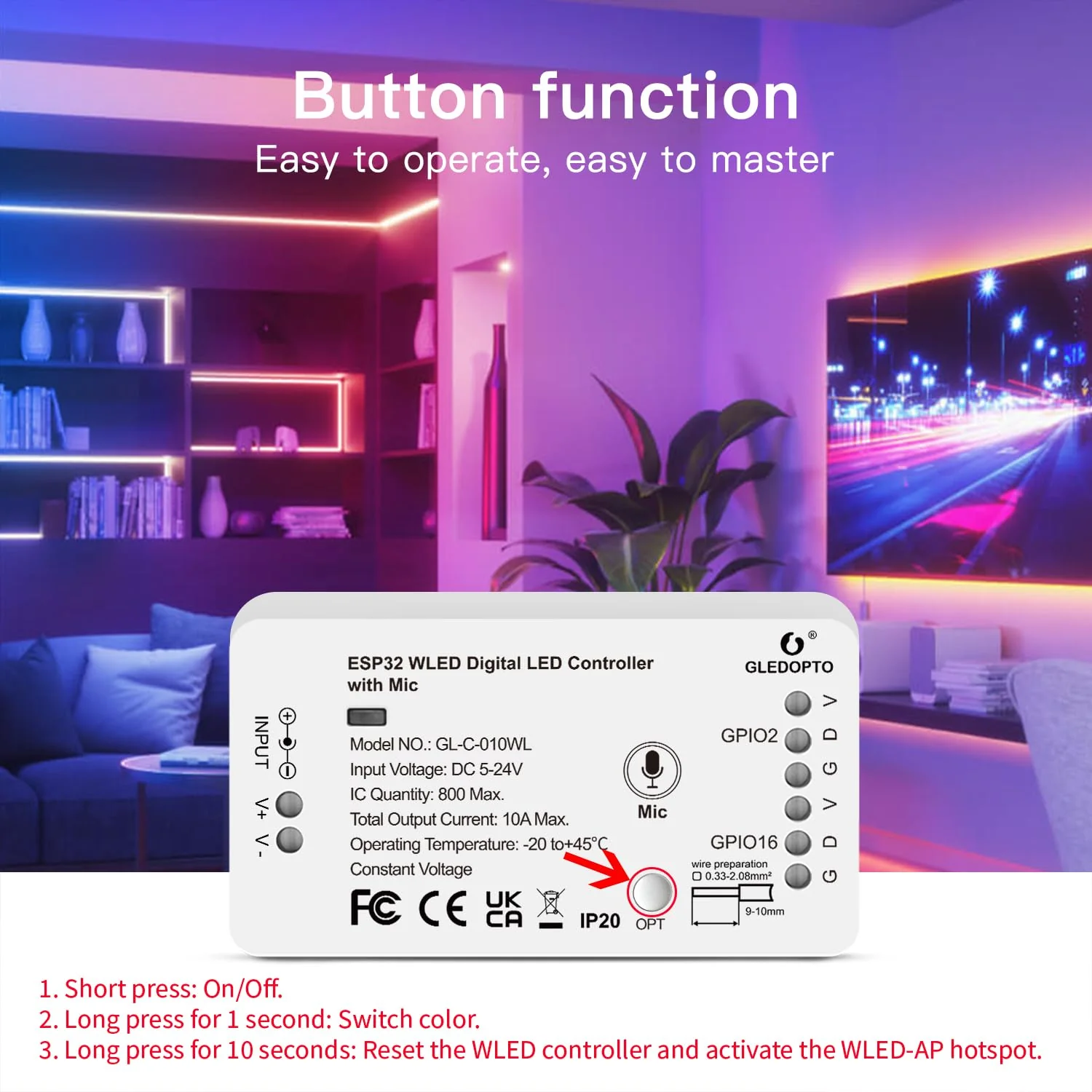 GLEDOPTO ESP32 WLED LED Controller with Mic Microphone DIY Lighting Music Dynamic Modes for WS2811 WS2812 SK6812 TM1814 WS2813 WS2815 Addressable FCOB LED Strip Lights - Image 6