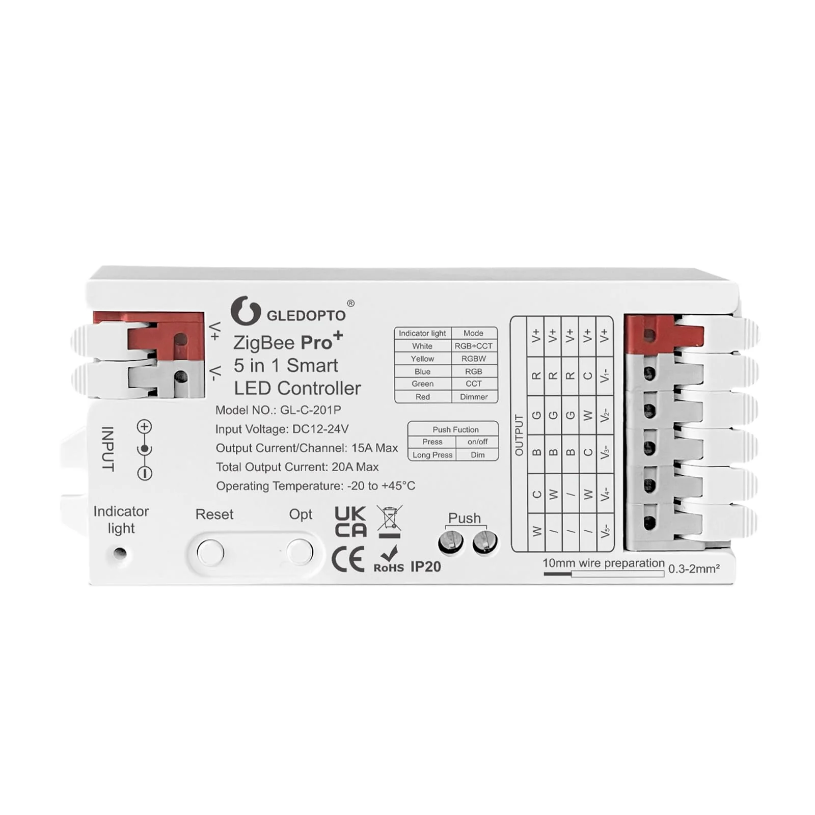 GLEDOPTO ZigBee3.0 Pro+ 5 in 1 LED Controller 20A Max RGBCCT/RGBW/RGB/CCT/Dimmer Compatible with Alexa Homey Tuya Smart Life APP Control for RGBCCT RGB WWCW LED Strip Light (Hub Required)