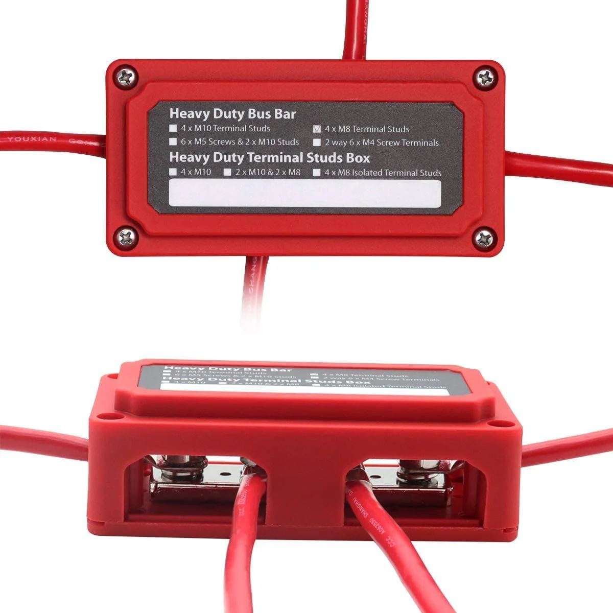 Gloaso 12V-48V DC Busbar Distribution Block 300A Busbar with 4x M8 Bolt Terminal Strips, Heavy Duty Bus Bar, Grounding Current, Busbars, Battery, 300 Amp for Car, Motorhome, Truck, Solar Boat, Marine 300 A, 4 x M8, red - Image 5