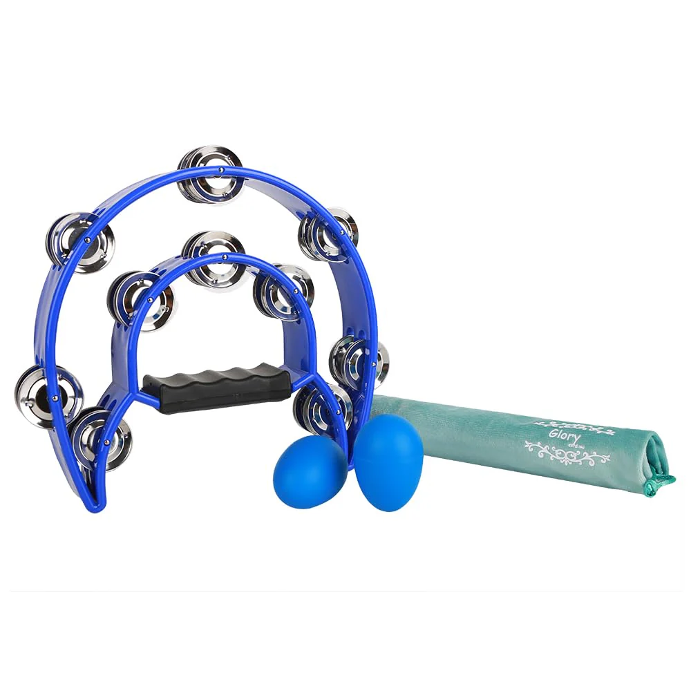 Glory Double Row Tambourine, Half Moon Double Row Metal Jingles Hand Held Instruments Percussion with Handle Grip, Tambourines for Adults, Party,Gift,Blue Blue - Image 3