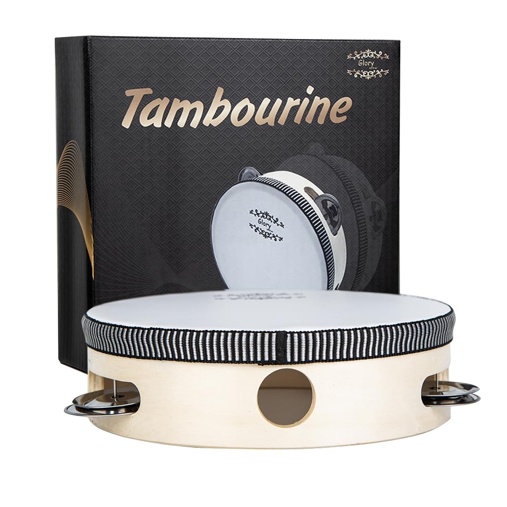 Glory Hand Held Tambourine Drum 6 inch Bell Birch Metal Jingles Percussion Gift Musical Educational Drum Instrument for KTV Party Games (6 inch) 6"