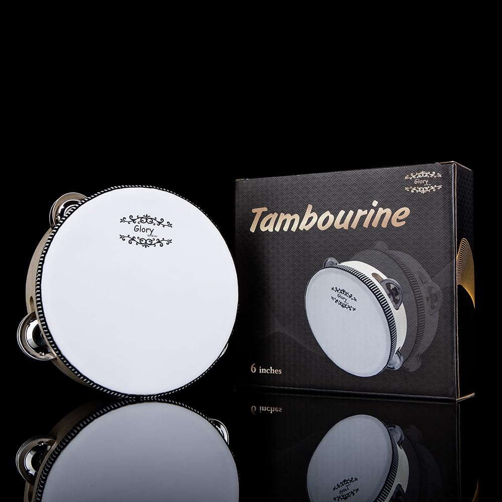 Glory Hand Held Tambourine Drum 6 inch Bell Birch Metal Jingles Percussion Gift Musical Educational Drum Instrument for KTV Party Games (6 inch) 6" - Image 4