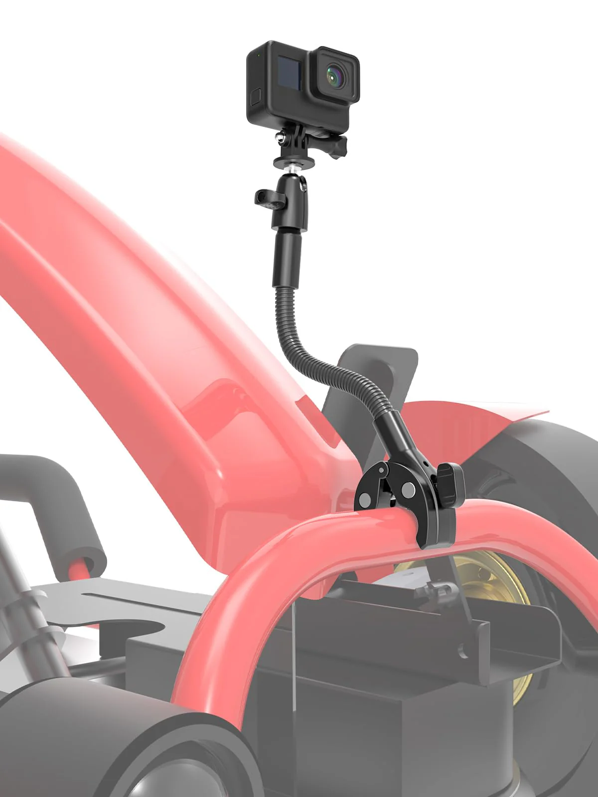 Go Pro Kart Mount, Super Clamp Kart Holder with 360° Rotaring Ball Head, Goosenck Karting Camera Mount with 1/4" Screw for go pro/Insta 360/DJI