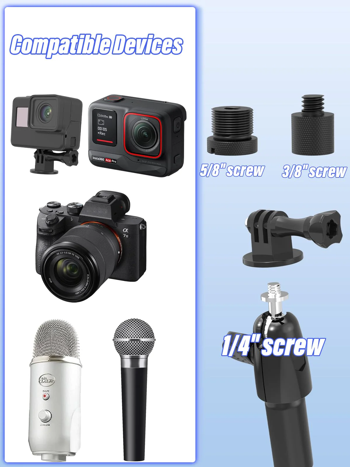 Go Pro Kart Mount, Super Clamp Kart Holder with 360° Rotaring Ball Head, Goosenck Karting Camera Mount with 1/4" Screw for go pro/Insta 360/DJI - Image 6