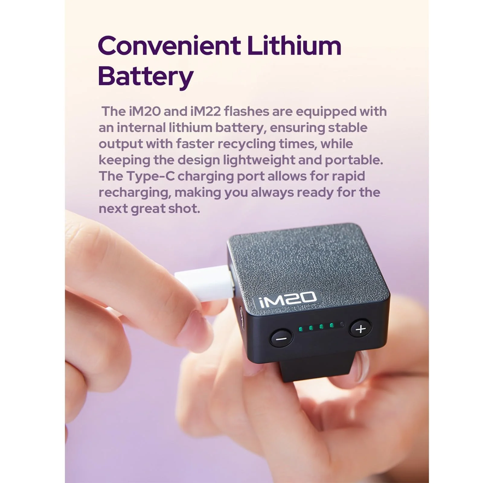 GODOX iM20 Mini Flash for Camera w/Built-in Battery, Conpact & Portable GN10/470 mAh USB-C Charging & Universal Hot Shoe Compatible with Sony zve10,zv1,a7iii/Ricoh gr3,gr3x/Fujifilm f1, NOT for ZV-1F Black - Image 4