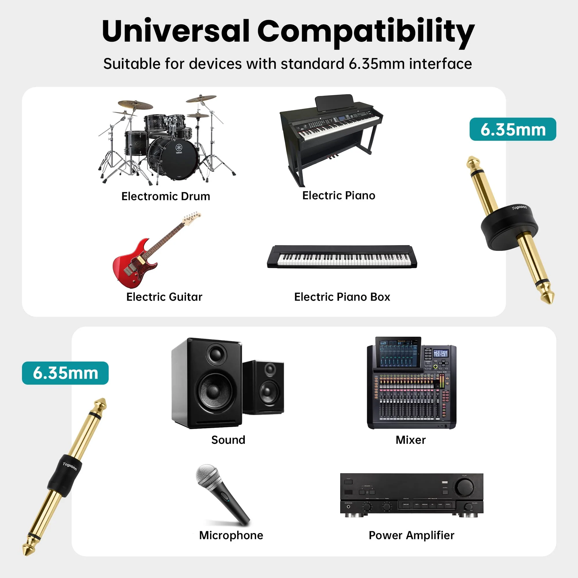 Gold-Plated Guitar Pedal Effects Patch Connector Coupler 10 Pack，6.35mm to 6.35mm Adapter, Angle 1/4 Quarter Inch TS Mono Male to Male Jack Plug, Audio Converter Premium Quality Series - Image 6