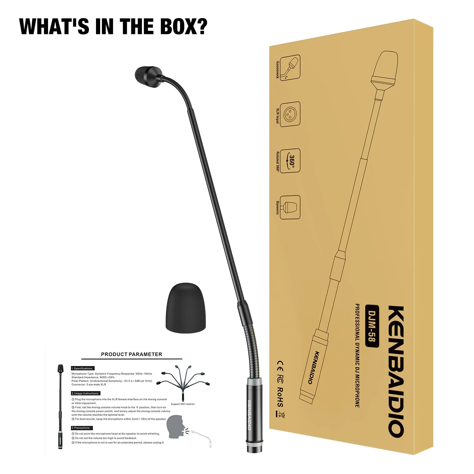 Gooseneck Microphone 23 Inch DJ Mic Professional Dynamic Bob Barker Microphone for Audio Mixer,Dedicated Disc,Shouting,KTV Bar,Podium,Conference,Metal Supports 360°Rotation,Bending,3-pin XLR - Image 9