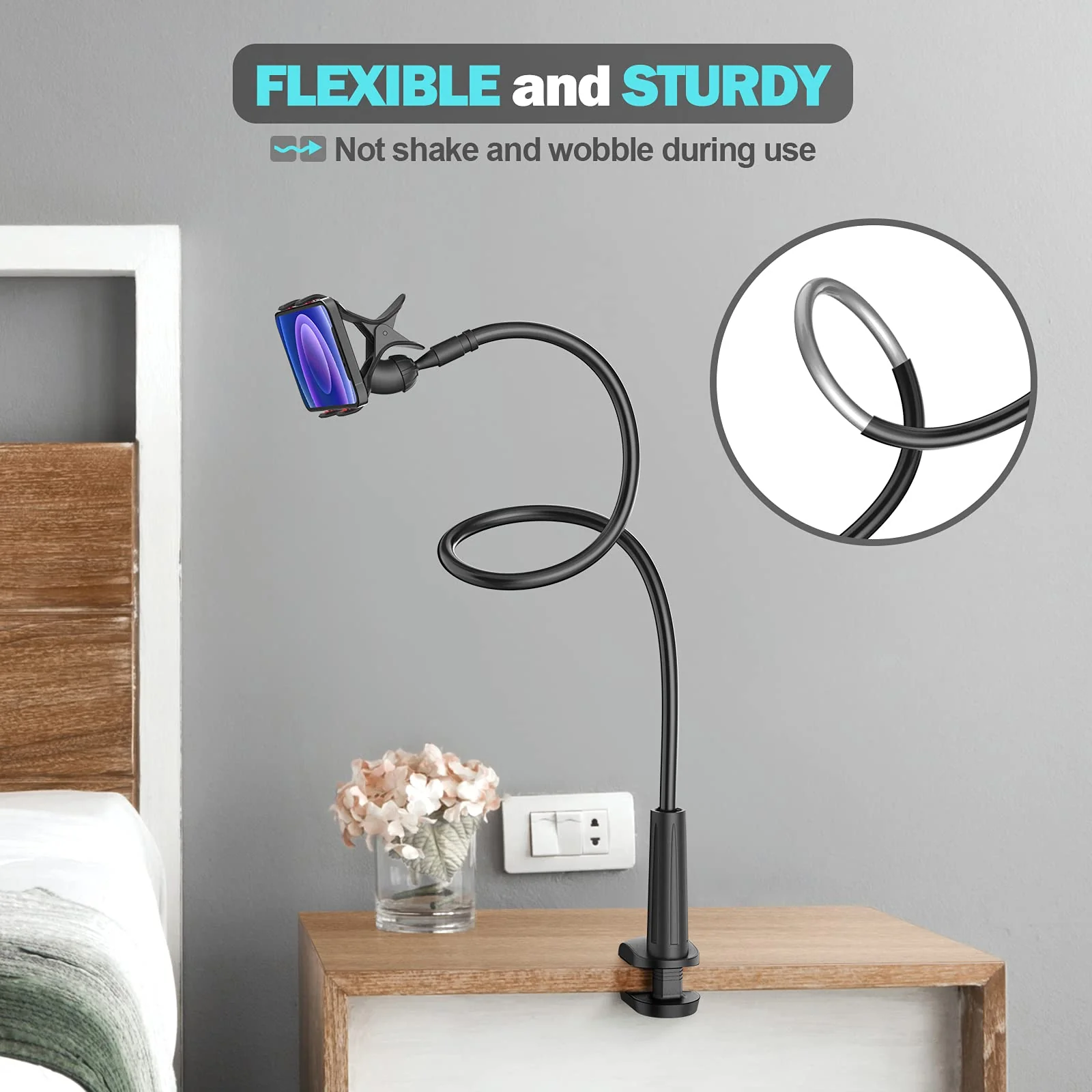Gooseneck Phone Holder for Bed, Flexible Lazy Arm Cell Phone Holder 360 Adjustable Clamp Bracket Mount Desk for iPhone 14 Pro Max Plus 13 12 Pro Max Mini 11 Pro Xs XR X 8 Samsung S22 S21 Phones Black - Image 2
